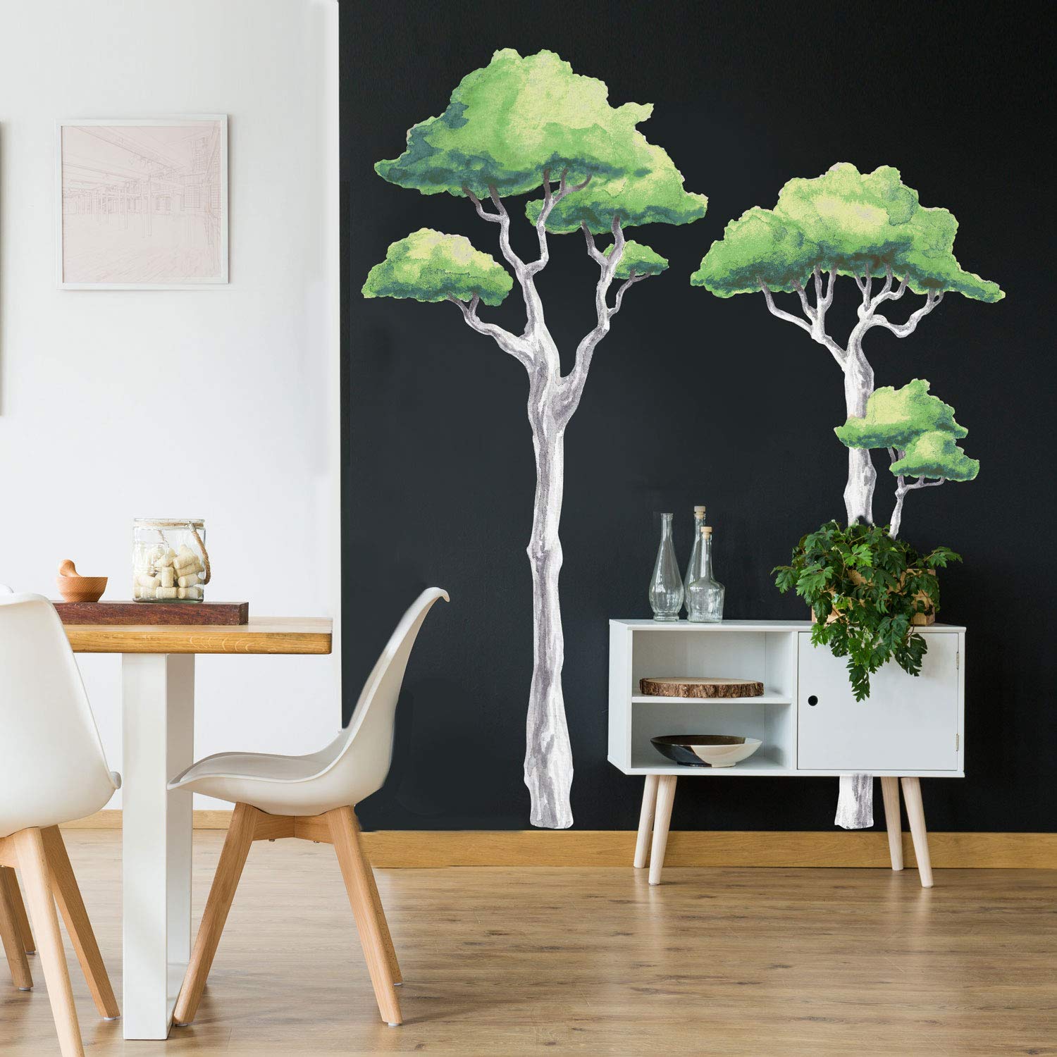 Towering Trees Watercolor Wall Decal Mural Kit - Nature-Inspired Peel and Stick Wall Art by Chromantics (Green) | Perfect for Nursery, Living Room & Office Decor