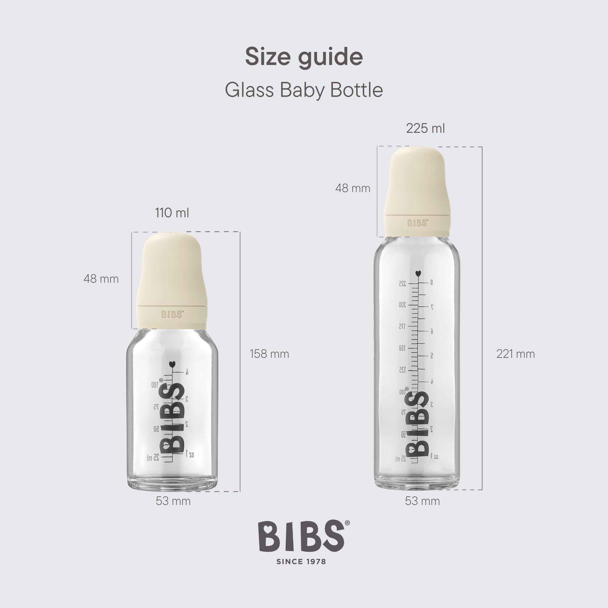 BIBS Baby Glass Bottle Set 110ml - BPA Free Natural Rubber Nipple | Eco-Friendly Baby Feeding Bottles Made in Denmark | Perfect for Newborns, Infants & Toddlers | Ideal for Breastmilk, Formula & Water Feeding at Home or On-the-Go