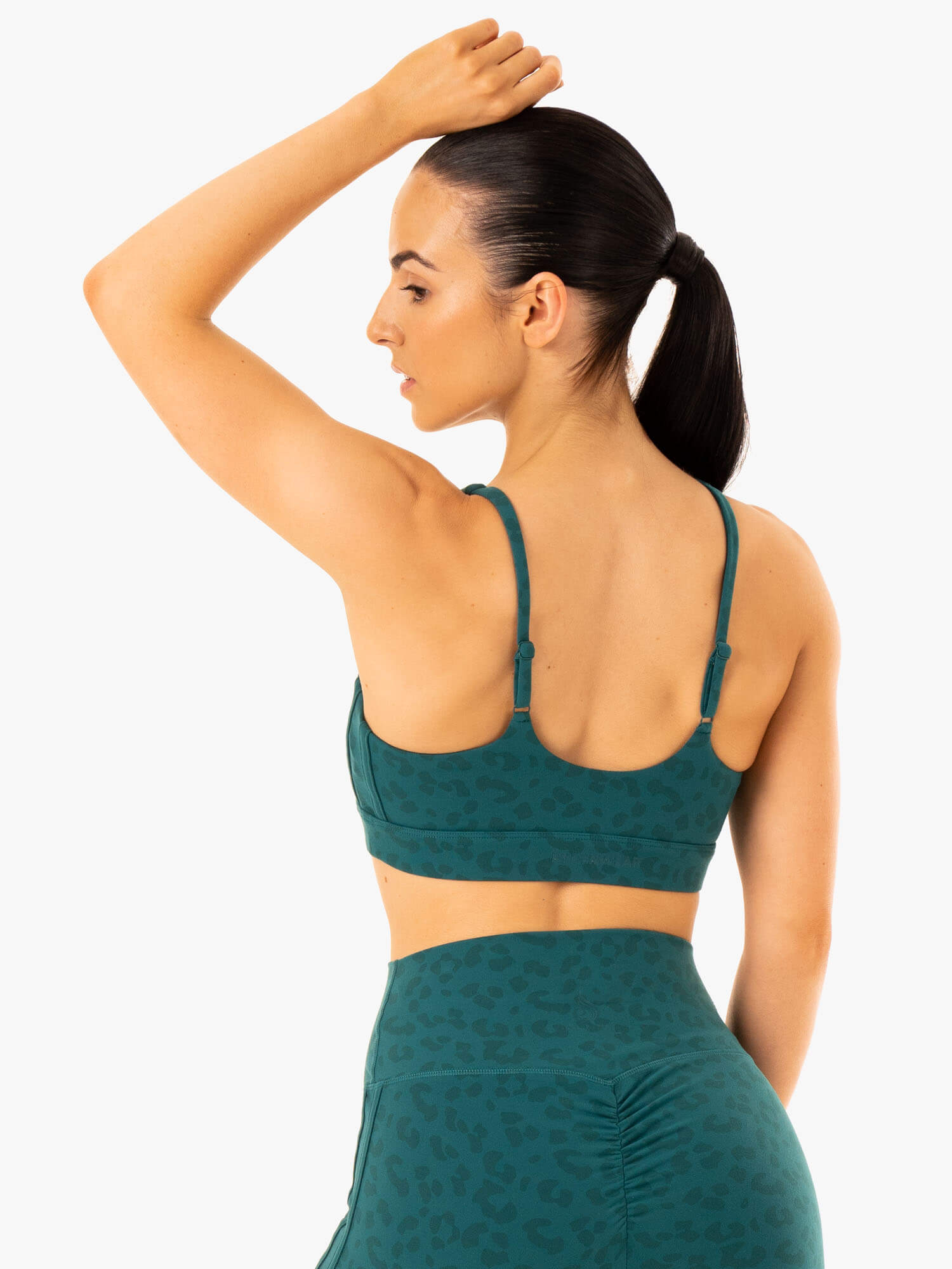 Evolution High Support Sports Bra - Teal Leopard Print - Yoga, Running & Gym Workout Top for Women