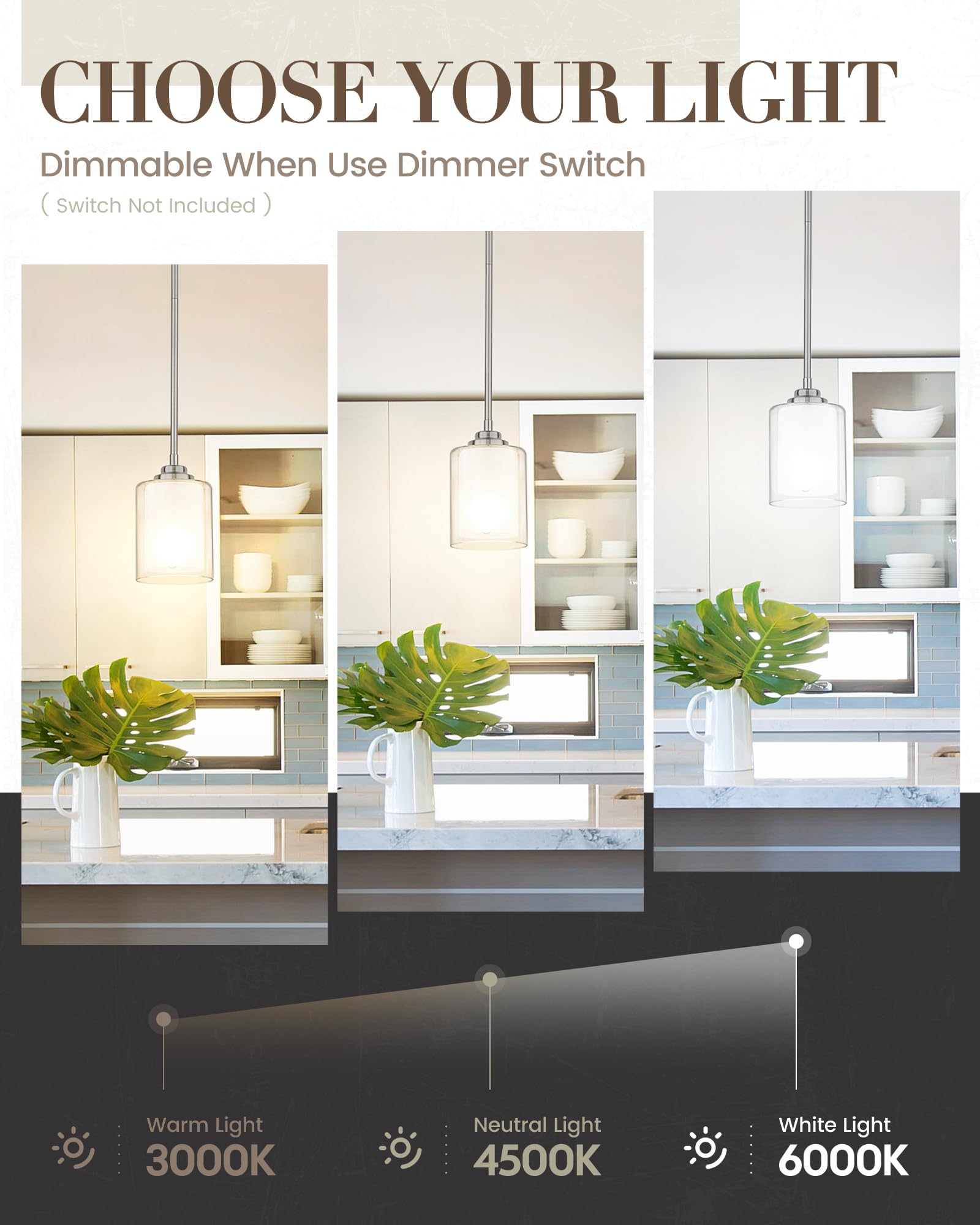 Modern Pendant Light Fixture 2-Pack - Brushed Nickel Kitchen Island Hanging Light for Farmhouse, Dining Room, Bedroom, Bar & Office - TXPLBN02-2PK | Perfect for Ambient Lighting Over Kitchen Islands, Dining Tables & Workspaces