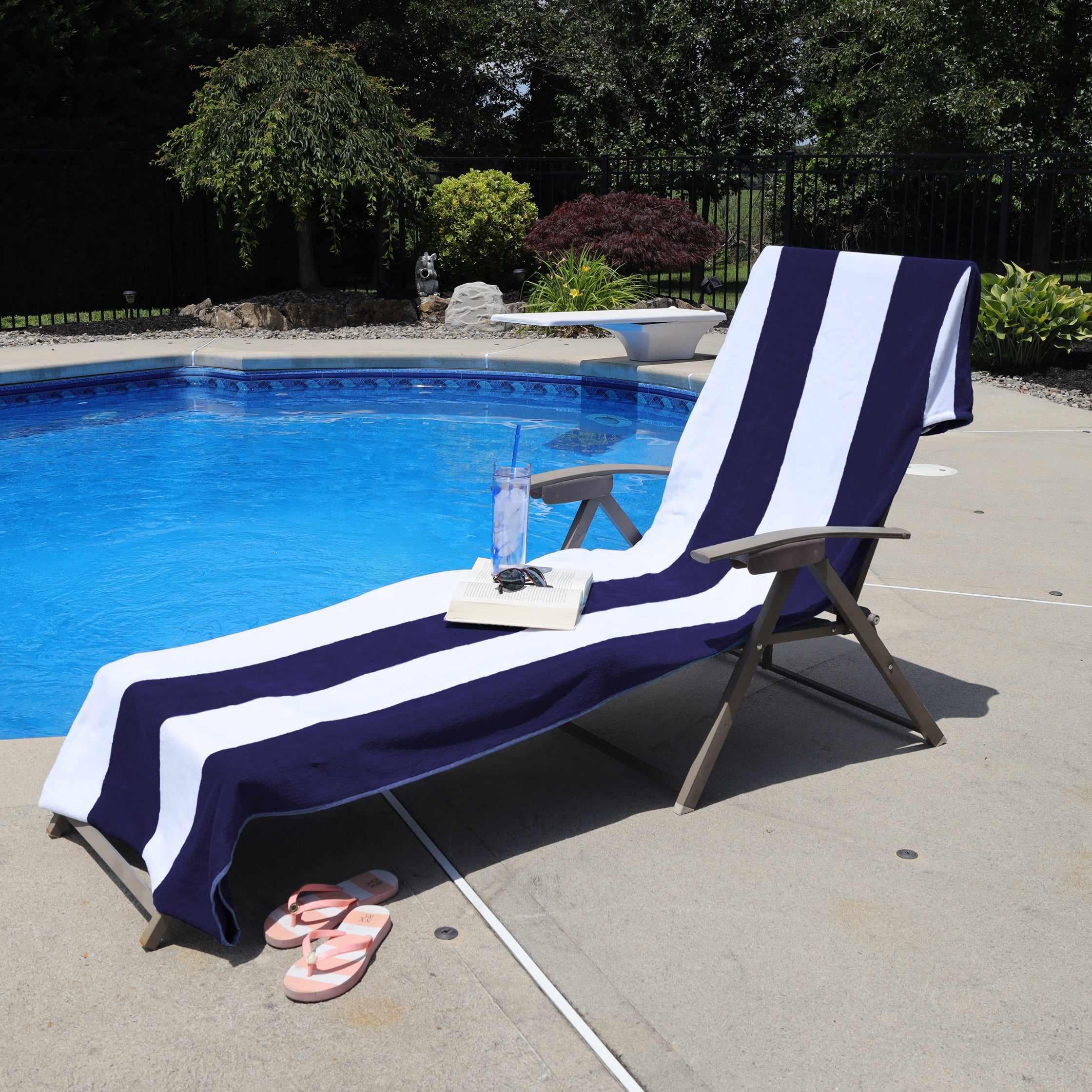 Premium Cabana Striped Cotton Chaise Lounge Chair Cover Set – Standard Size, UV & Water Resistant – Perfect for Poolside, Patio, and Outdoor Furniture Protection