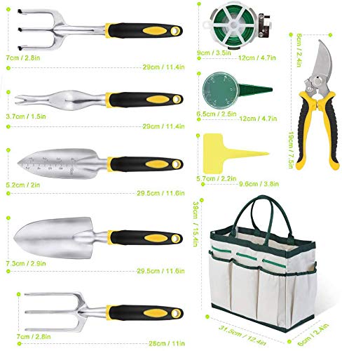 Premium 12-Piece Heavy Duty Gardening Tool Set - Cast Aluminum with Soft Rubberized Non-Slip Handles, Includes Pruning Shears & Durable Storage Tote Bag - Perfect for Home Garden, Landscaping & Outdoor Planting (Y&Y Decor)