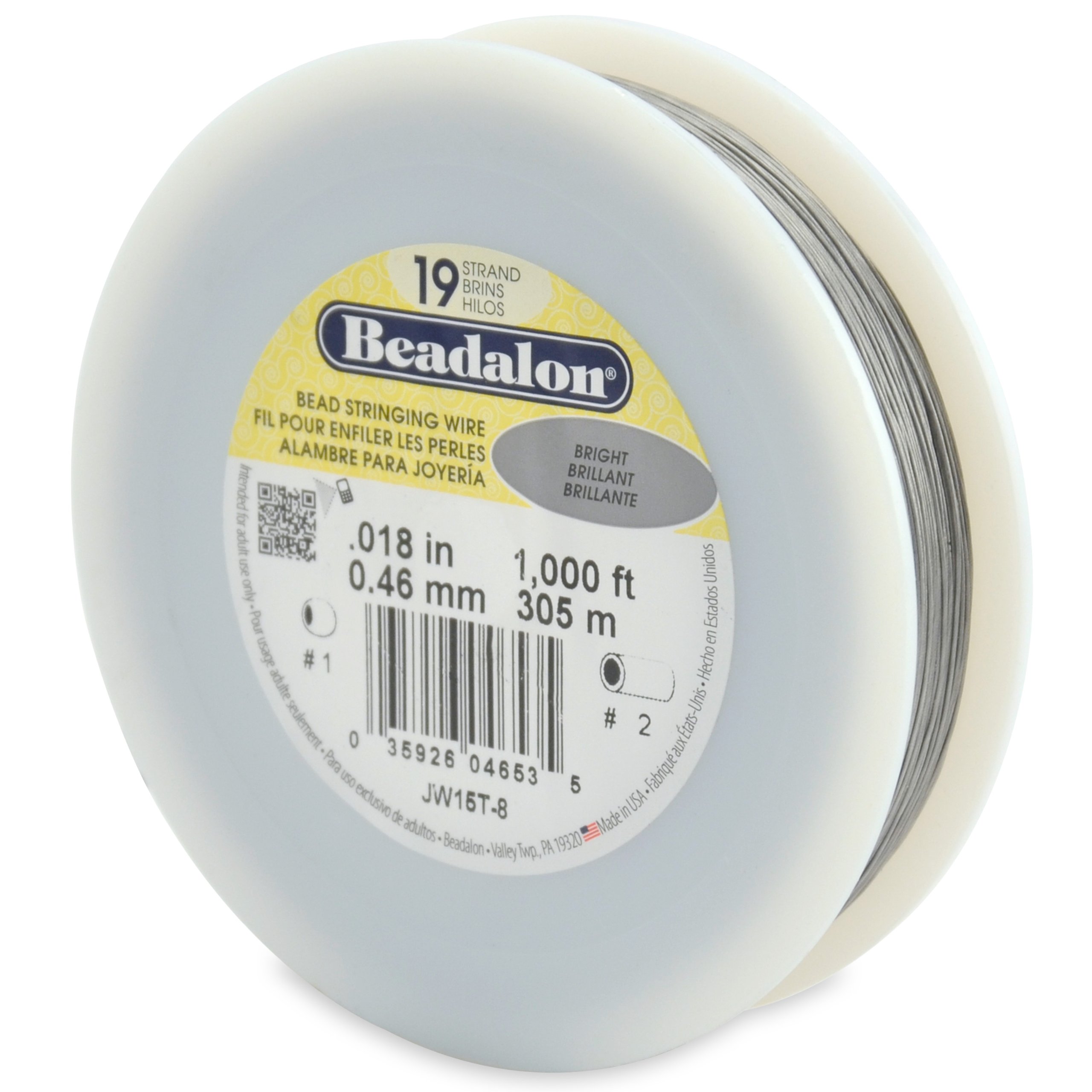 Beadalon 19 Strand Stainless Steel Bead Stringing Wire - .018 Inch (0.46mm) Diameter, Bright Finish, 1000 Feet (305m) Spool - Perfect for Jewelry Making, DIY Crafts, and Beading Projects