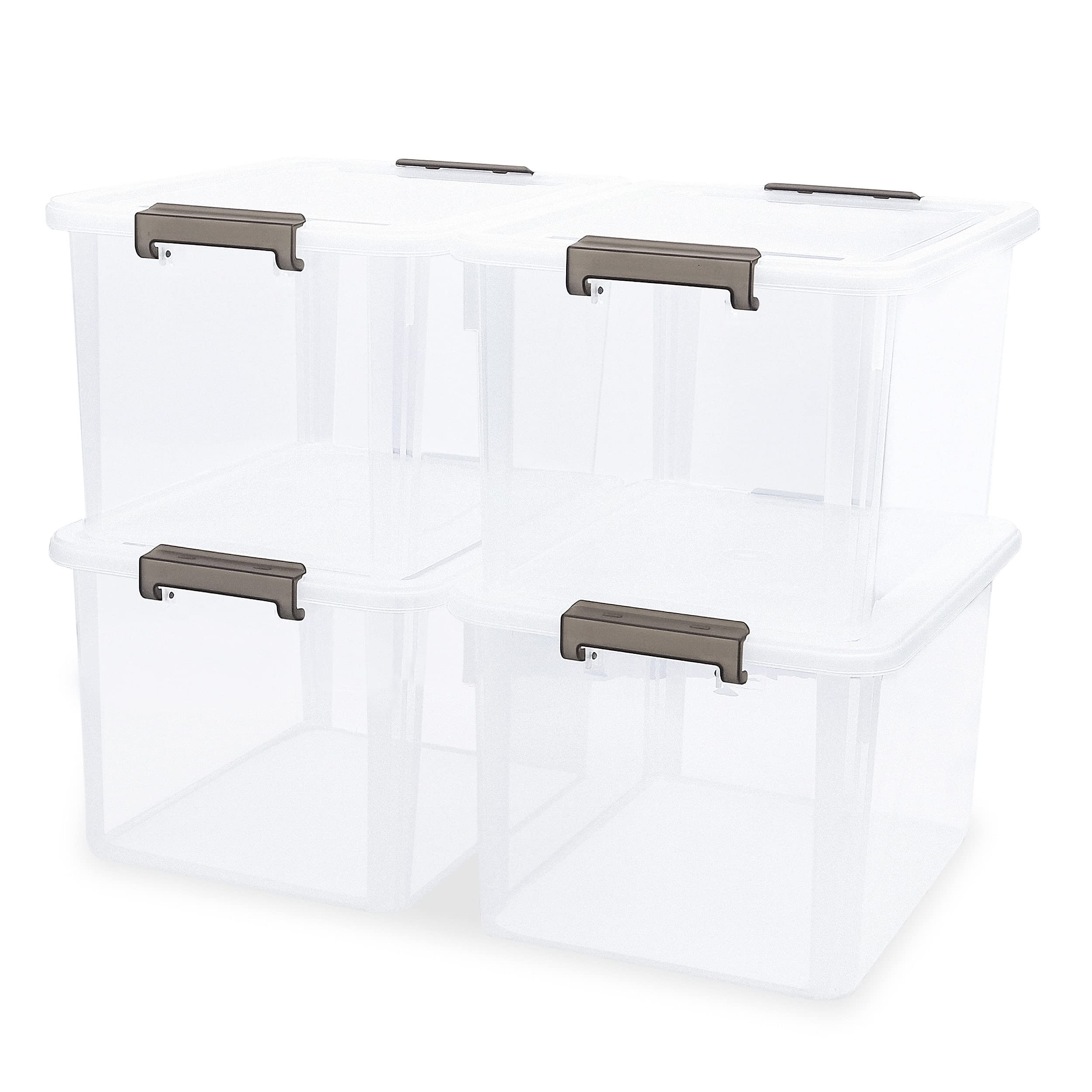 32 QT Clear Plastic Storage Bins with Latching Lids - Stackable Organizing Containers for Garage, Closet, Classroom & Kitchen (4-Pack) | Perfect for Seasonal Decor, Toys, Clothes & Pantry Storage