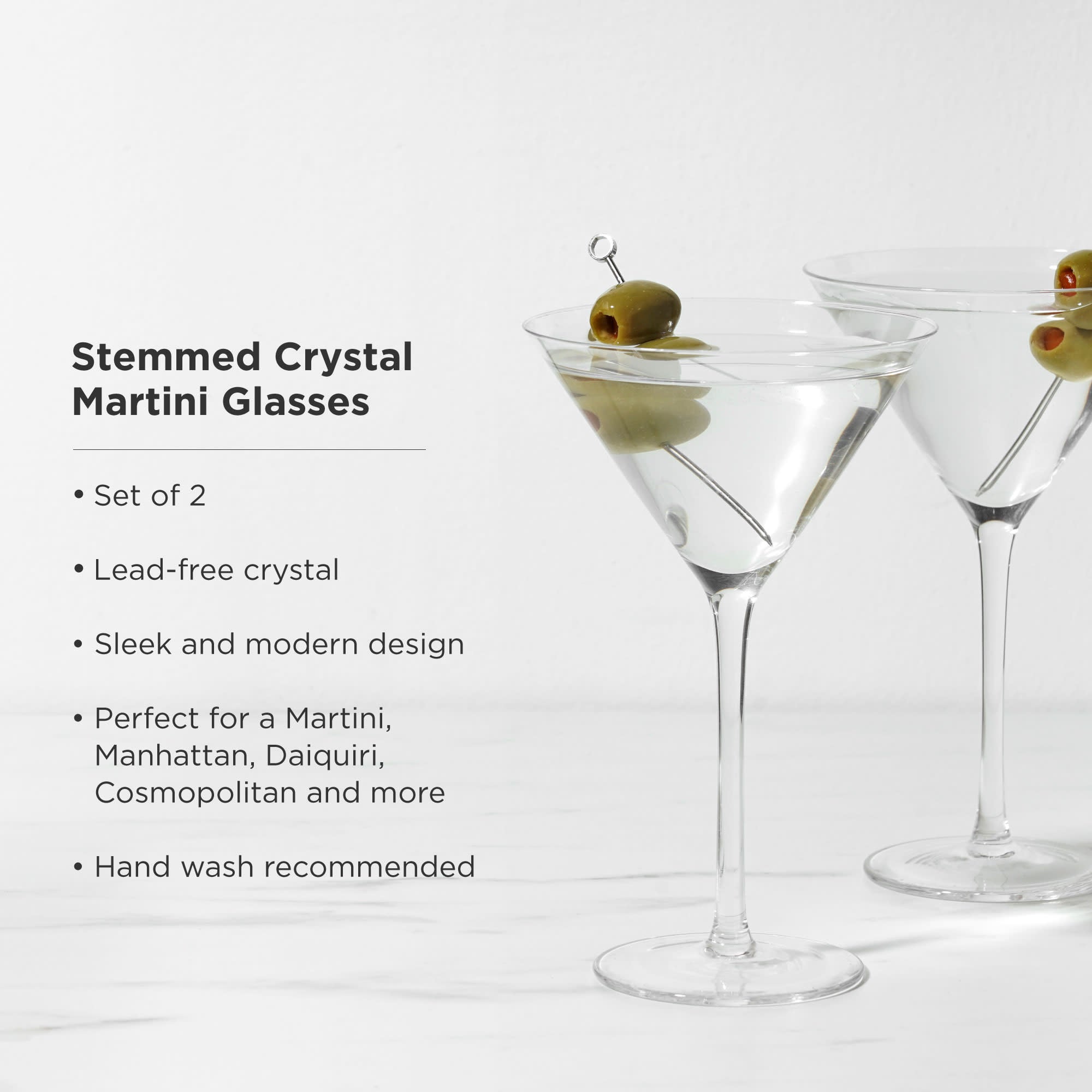 Elegant Raye Stemmed Crystal Martini Glasses Set of 2 - Perfect for Cocktail Parties, Wedding Receptions & Home Bar Decor