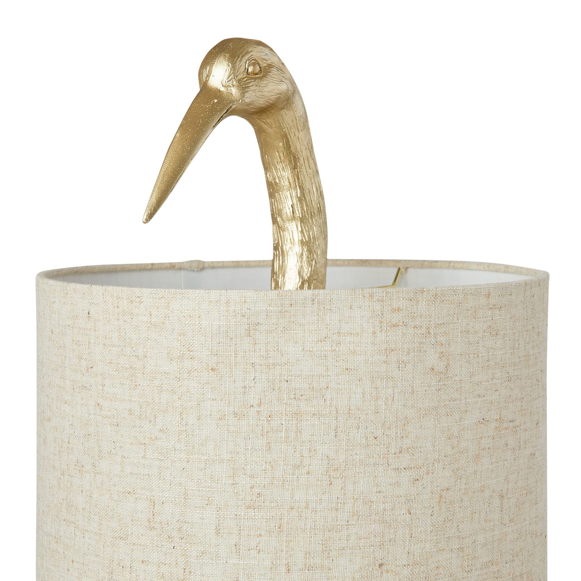 Creative Co-Op Gold Resin Bird Table Lamp with White Linen Shade & Inline Switch - Elegant Home Decor for Living Room, Bedroom or Office Lighting