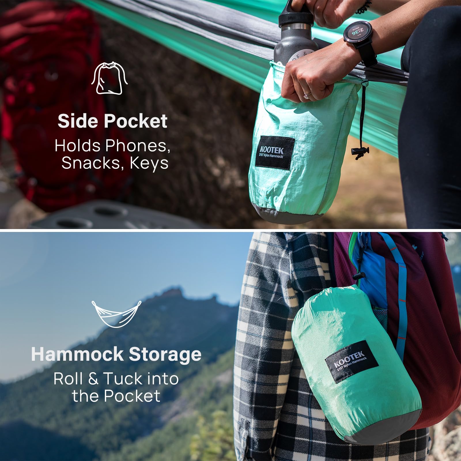 Kootek Camping Hammock - Lightweight Portable Double & Single Hammock with Tree Straps - Perfect for Outdoor Adventures, Hiking, Beach Travel & Backpacking - Essential Camping Gear for Relaxation