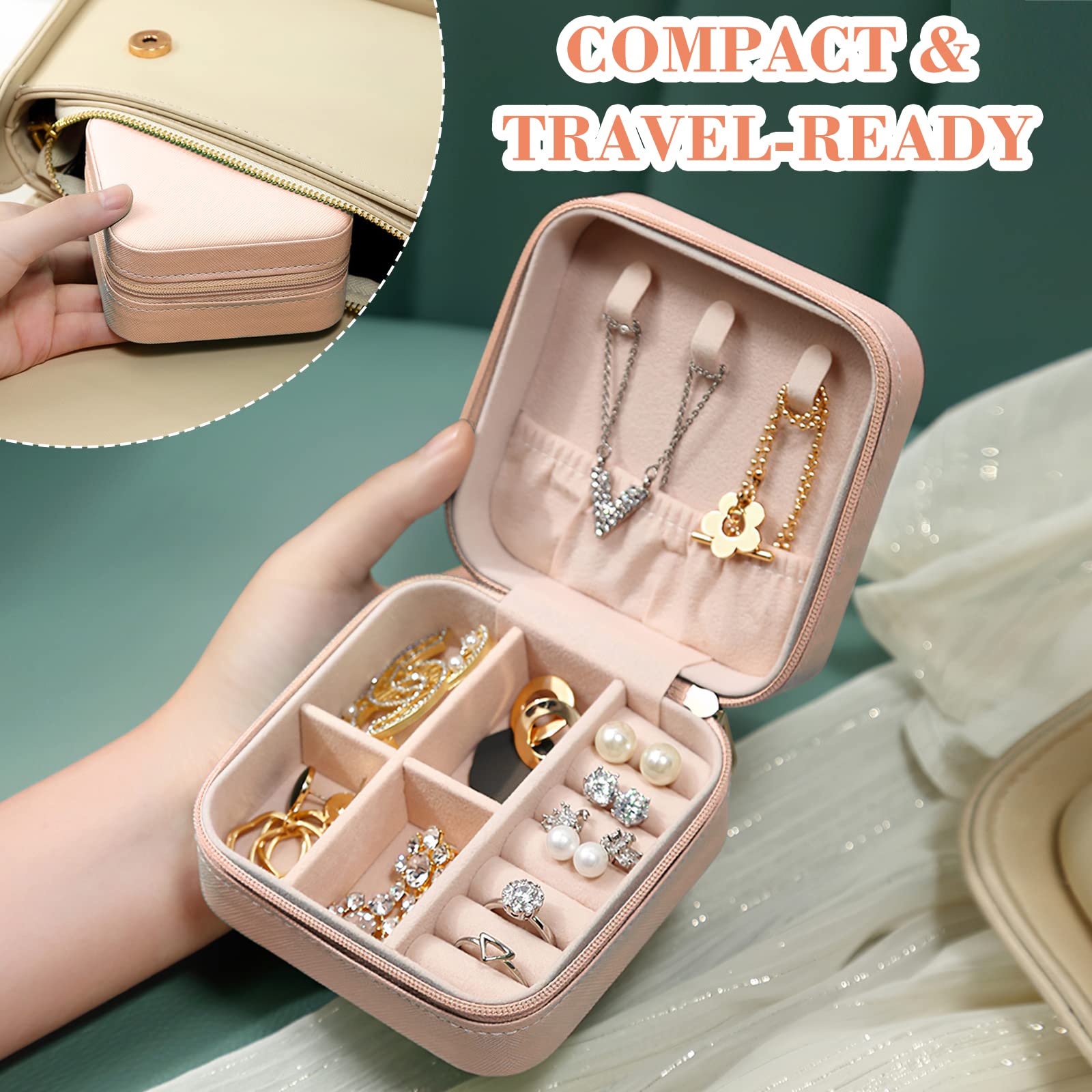 Eucomir Mini Portable Jewelry Box Organizer for Women - PU Leather Travel Jewelry Display Case with Lotus Design - Perfect Gift for Girls, Mothers & Daughters - Ideal for Travel, Home Storage & Gift Giving