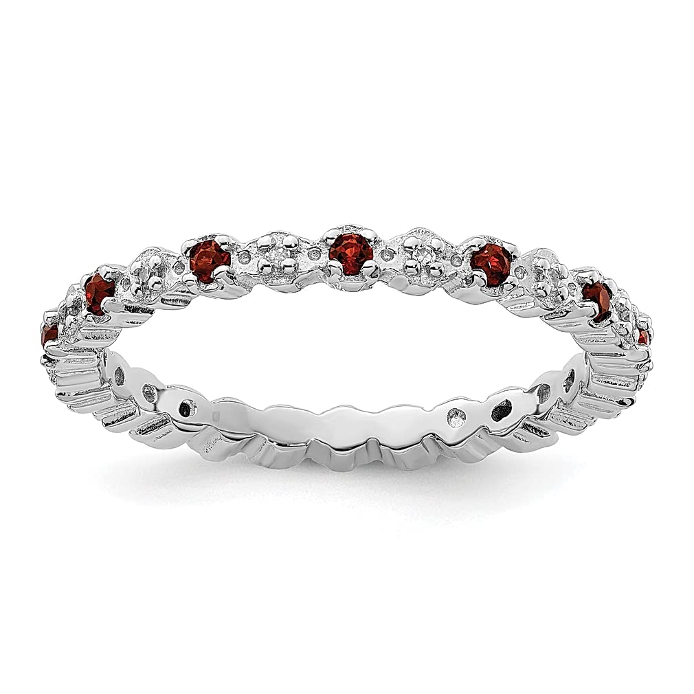 925 Sterling Silver Red Garnet Diamond Band Ring | January Birthstone Jewelry | Stackable Gemstone Ring for Women | Elegant Gift for Her | Perfect for Anniversaries, Birthdays & Everyday Wear