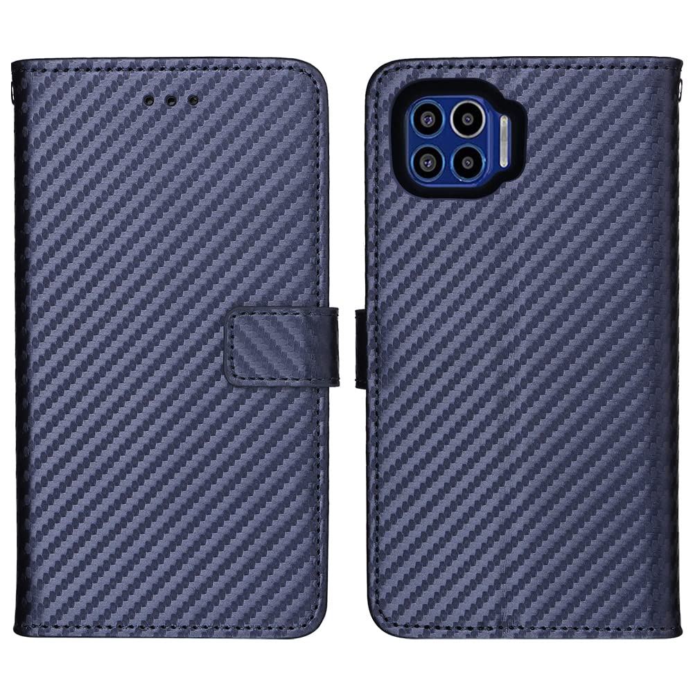 Premium Leather Wallet Case for Moto One 5G/One5G UW/Moto G 5G Plus - Flip Stand Cover with Card Holder, Wrist Strap & Lanyard - Compatible with Motorola One Lite XT2075-1 (Blue) - Perfect for Work, Travel & Everyday Use