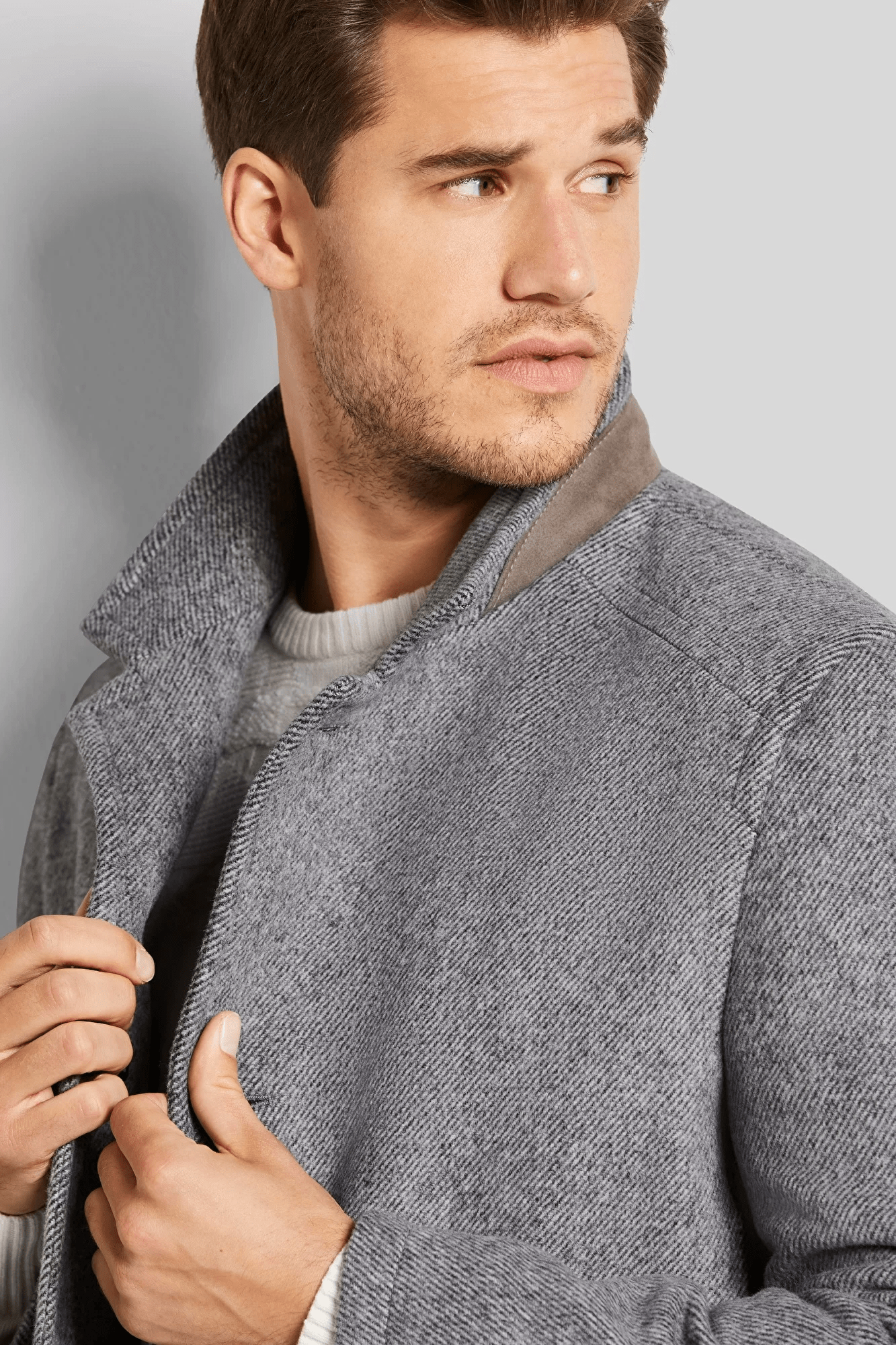 Bugatti Men's Slim Fit V-Neck Overcoat in Grey - Premium Wool Blend for Business & Formal Occasions