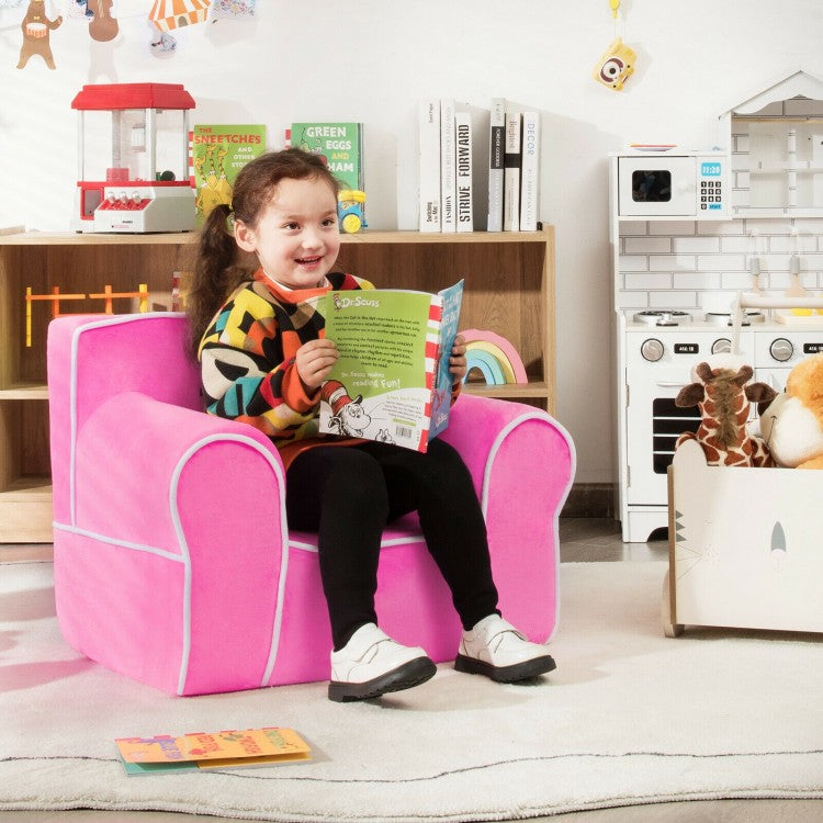 Premium Pink Velvet Upholstered Kids Sofa with High-Density Sponge - Cozy and Durable Children's Furniture for Playroom, Bedroom, or Nursery Decor