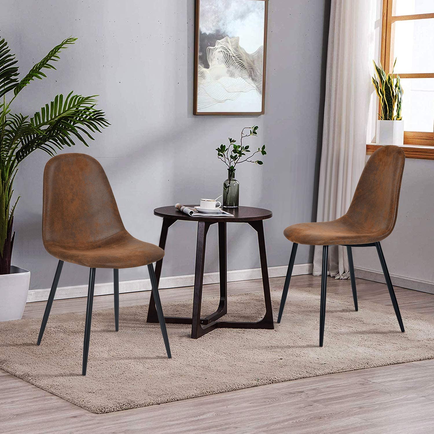 Homy Casa Mid Century Modern Dining Chairs Set of 4 - Dark Brown Upholstered Kitchen & Dining Room Chairs with Black Legs (16.9