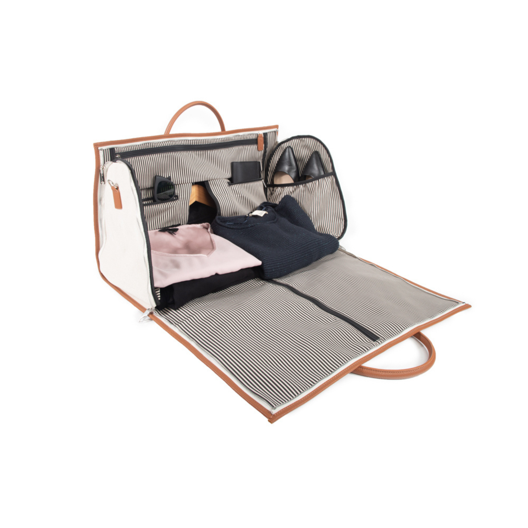 Brown & White Capri 2-in-1 Garment Bag - Travel Suitcase & Wardrobe Organizer for Business Trips & Vacations