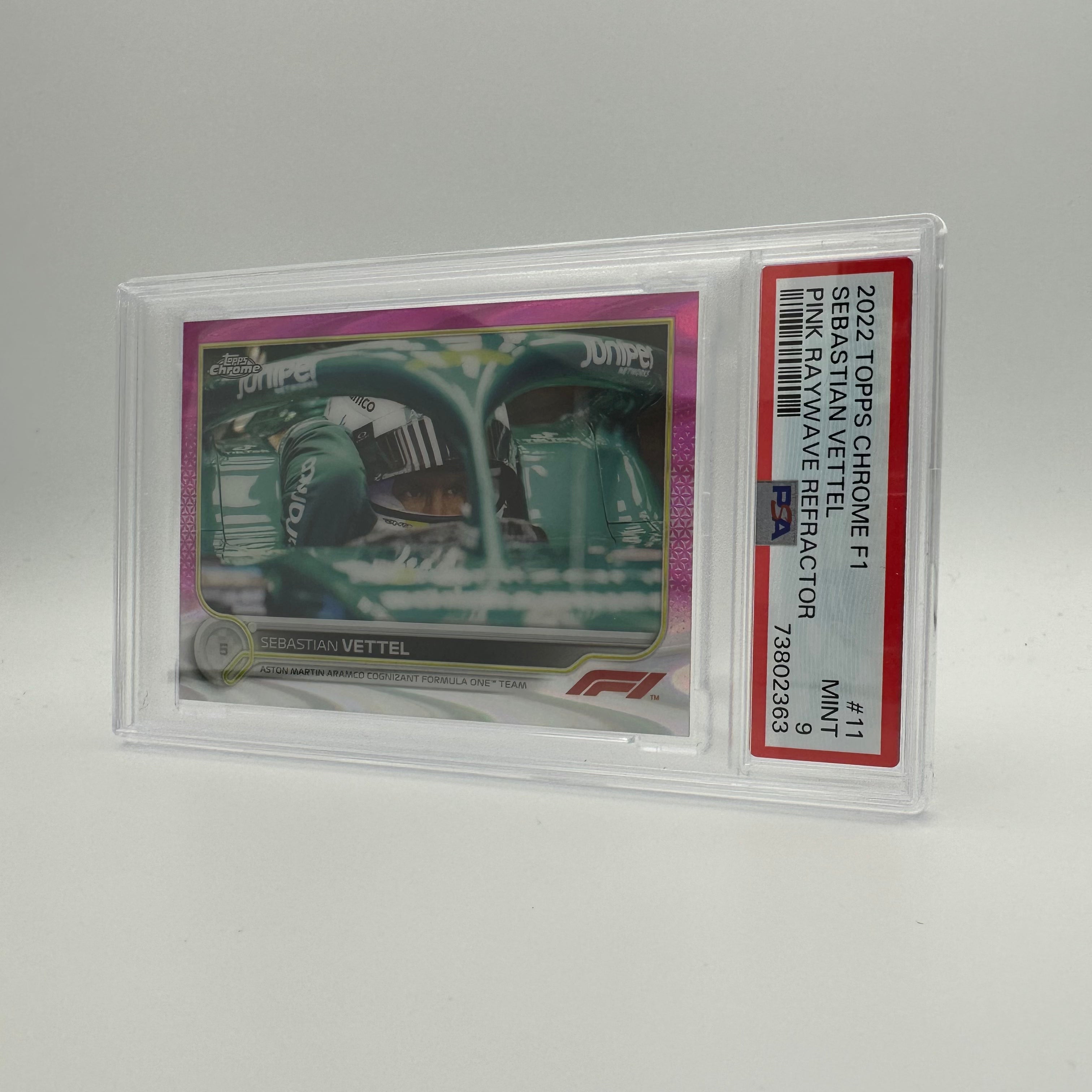 PSA 9 Graded 38/75 Sebastian Vettel #11 Pink RayWave Refractor F1 Racing Card - Perfect for Collectors, Display, and Investment