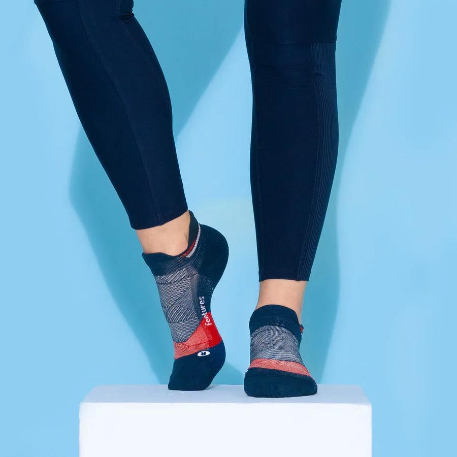Elite Light Cushion No Show Tab Socks for Men & Women - Breathable Anti-Slip Athletic Socks - USA Navy - Perfect for Running, Gym, Yoga & Everyday Wear
