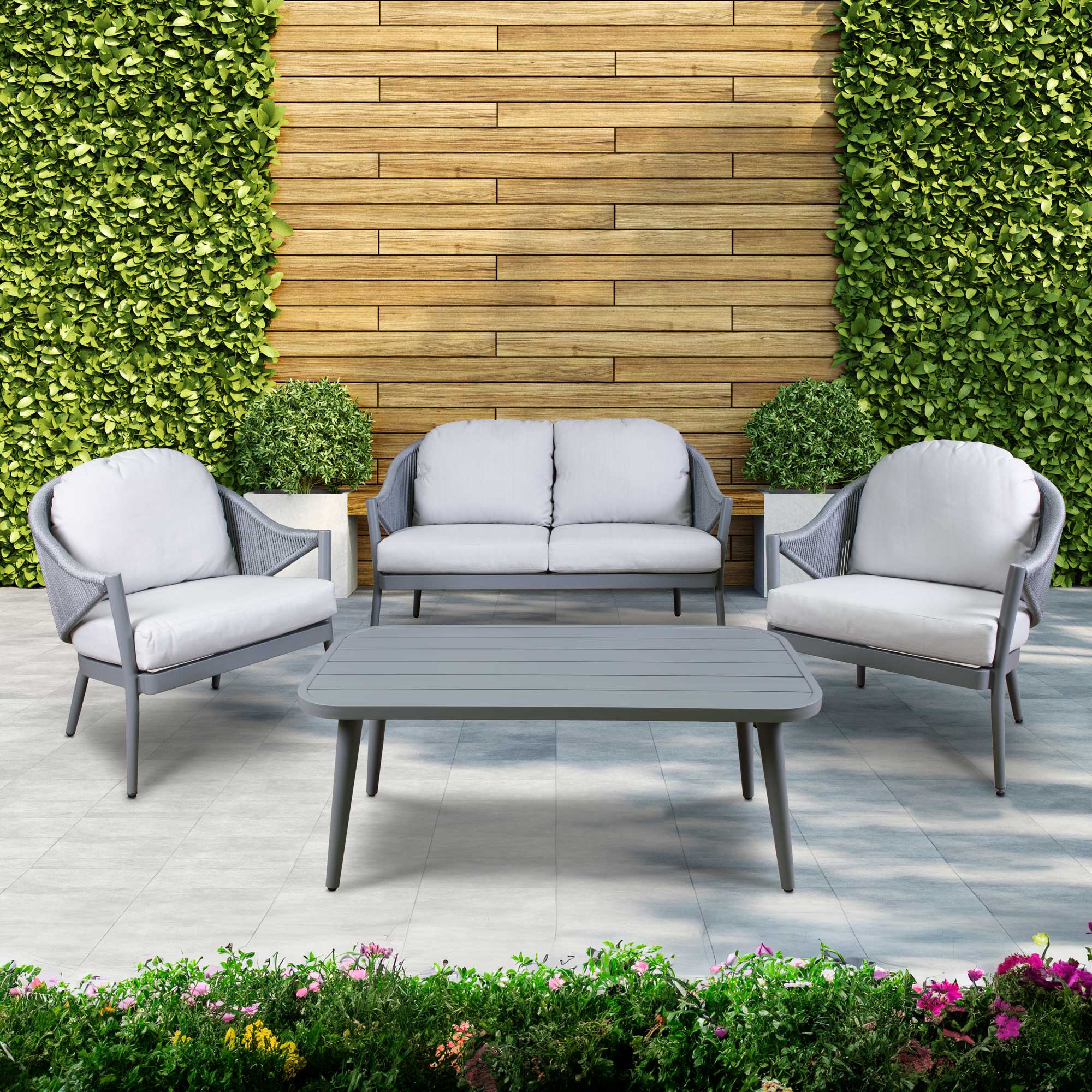 Premium 4-Piece Aluminum Outdoor Patio Sofa Set in Gray - Weather-Resistant & Durable for Garden, Backyard, Poolside & Deck Relaxation