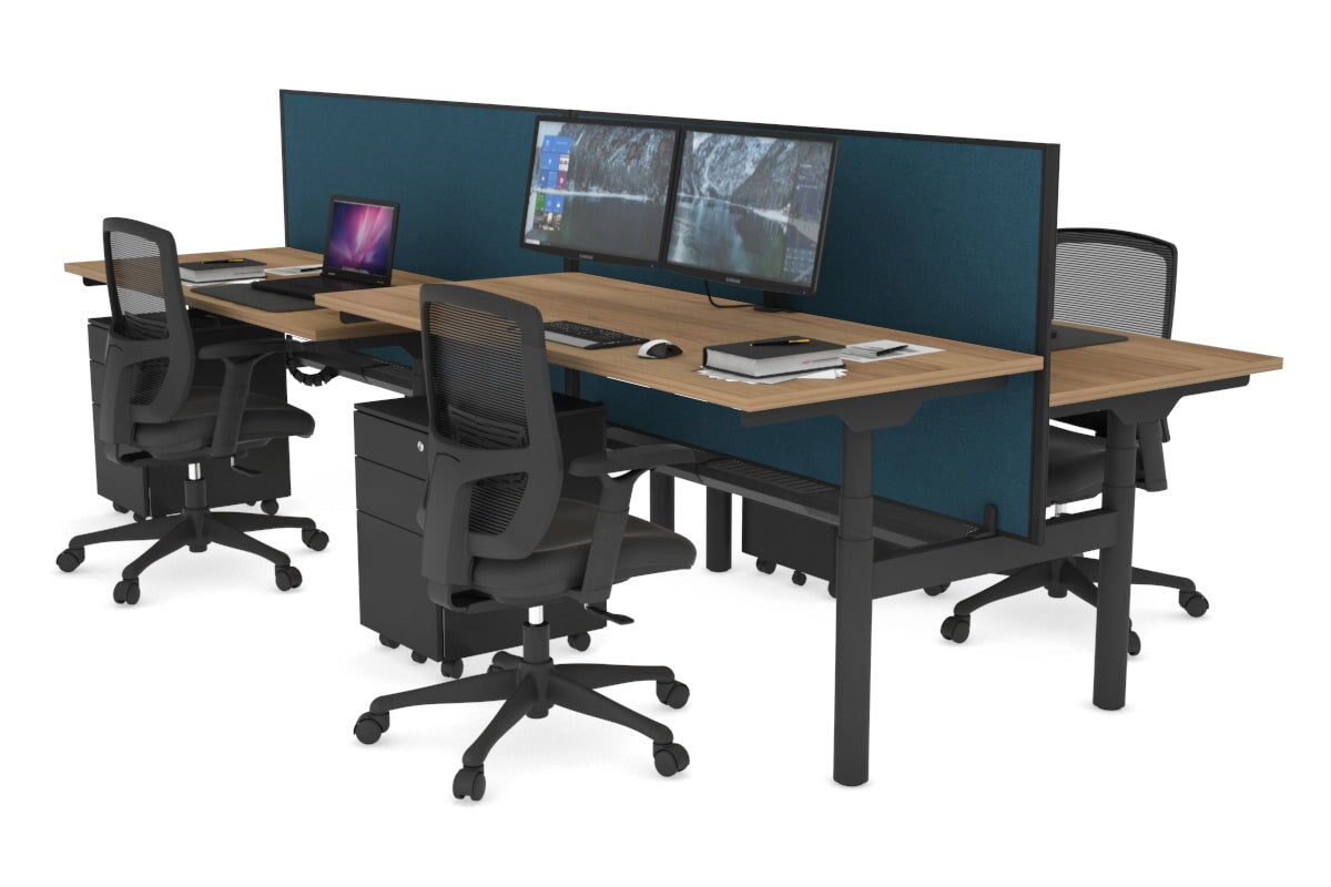 Flexi Premium Height Adjustable 4-Person H Bench Workstation - Black Frame [1800L x 700W] - Ergonomic Office Desk for Collaborative Workspaces & Home Offices