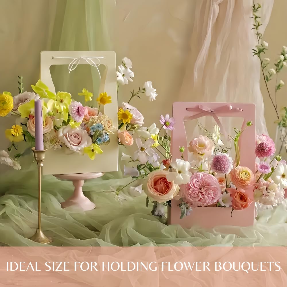 Florist Gift Bags with Handles - 5 Pcs Gray Craft Paper Bouquet Packaging for Weddings & Gifts