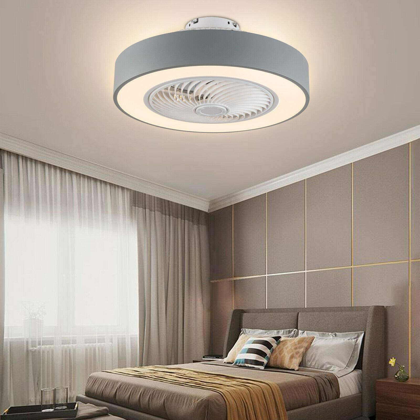 Modern 3-Speed LED Ceiling Fan with Light - Remote Control, 3 Color Metal Shell & Acrylic Lampshade, Semi-Flush Mount Round Design for Bedroom, Living Room, Office - Perfect for Home Cooling & Stylish Lighting (Gray)