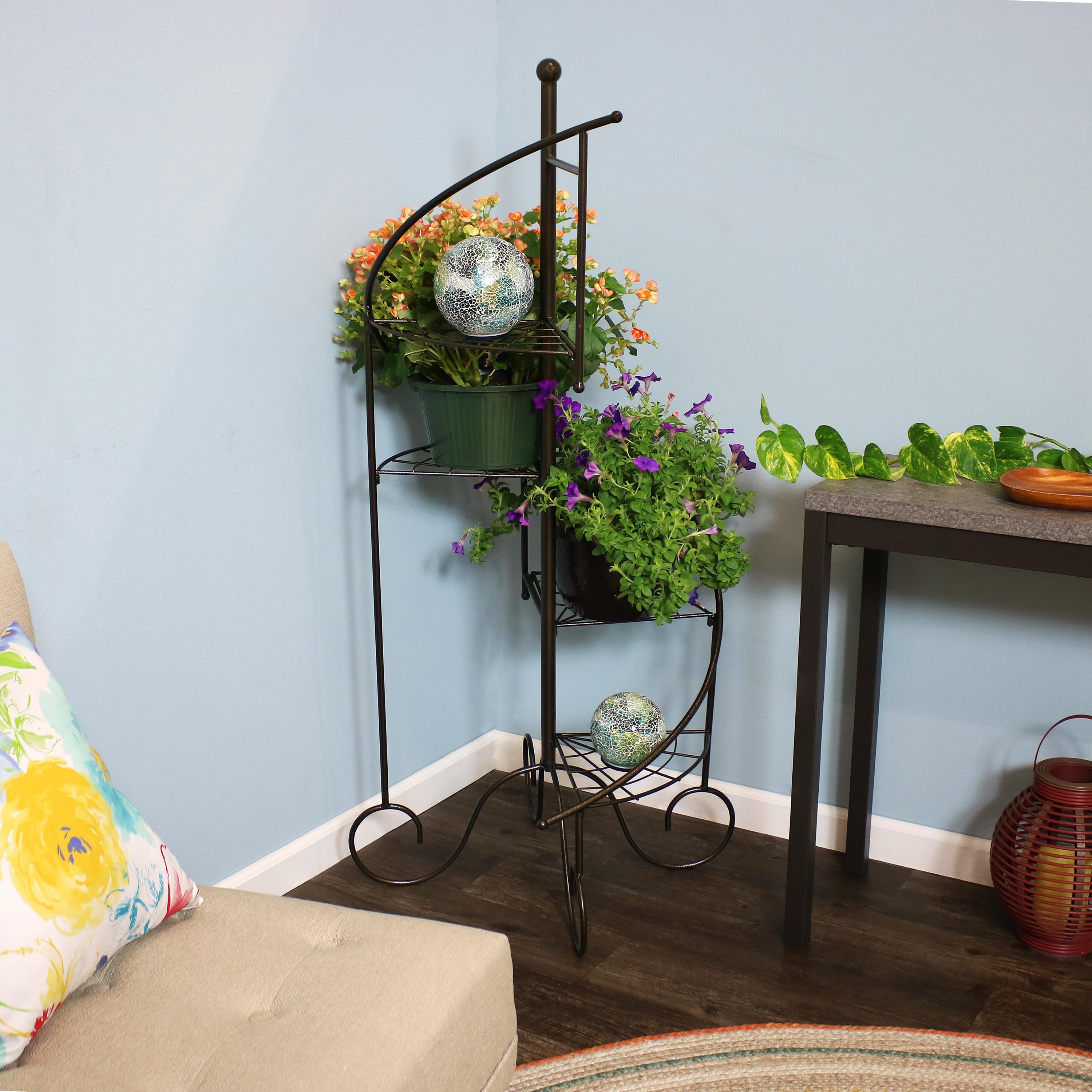 4-Tier Spiral Staircase Iron Plant Stand Set of 2 - Indoor/Outdoor Flower Pot Holder for Patio, Garden & Home Decor