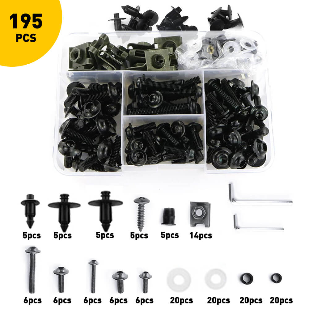 Universal Motorcycle Fairing Nut and Bolt Assortment Kit - Durable Fasteners for Motorcycle Body Panels & Accessories - Perfect for Repair, Customization & Maintenance