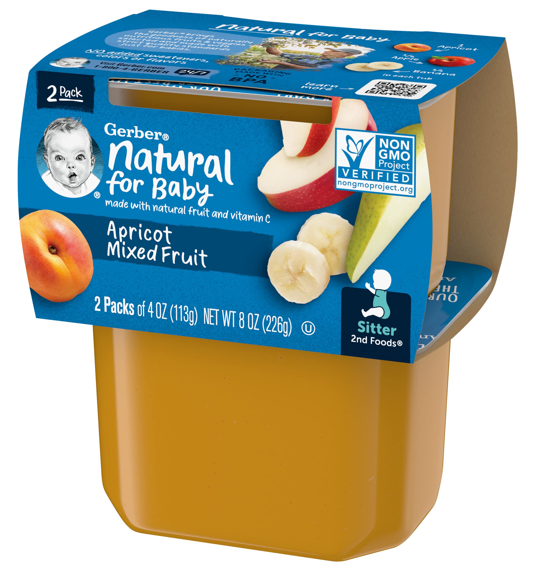 Gerber 2nd Foods Baby Food - Apricot Mixed Fruit Puree for Toddlers | Healthy & Natural Fruit Blend | Perfect for On-the-Go Snacks & Mealtime