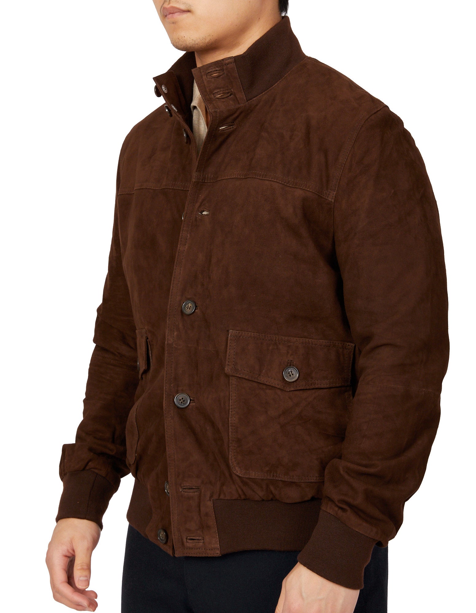 Premium MCKINNON Suede Leather Button Bomber Jacket for Men - Dark Brown Vintage Style | Fall & Winter Fashion Outerwear | Perfect for Casual Outings & Date Nights