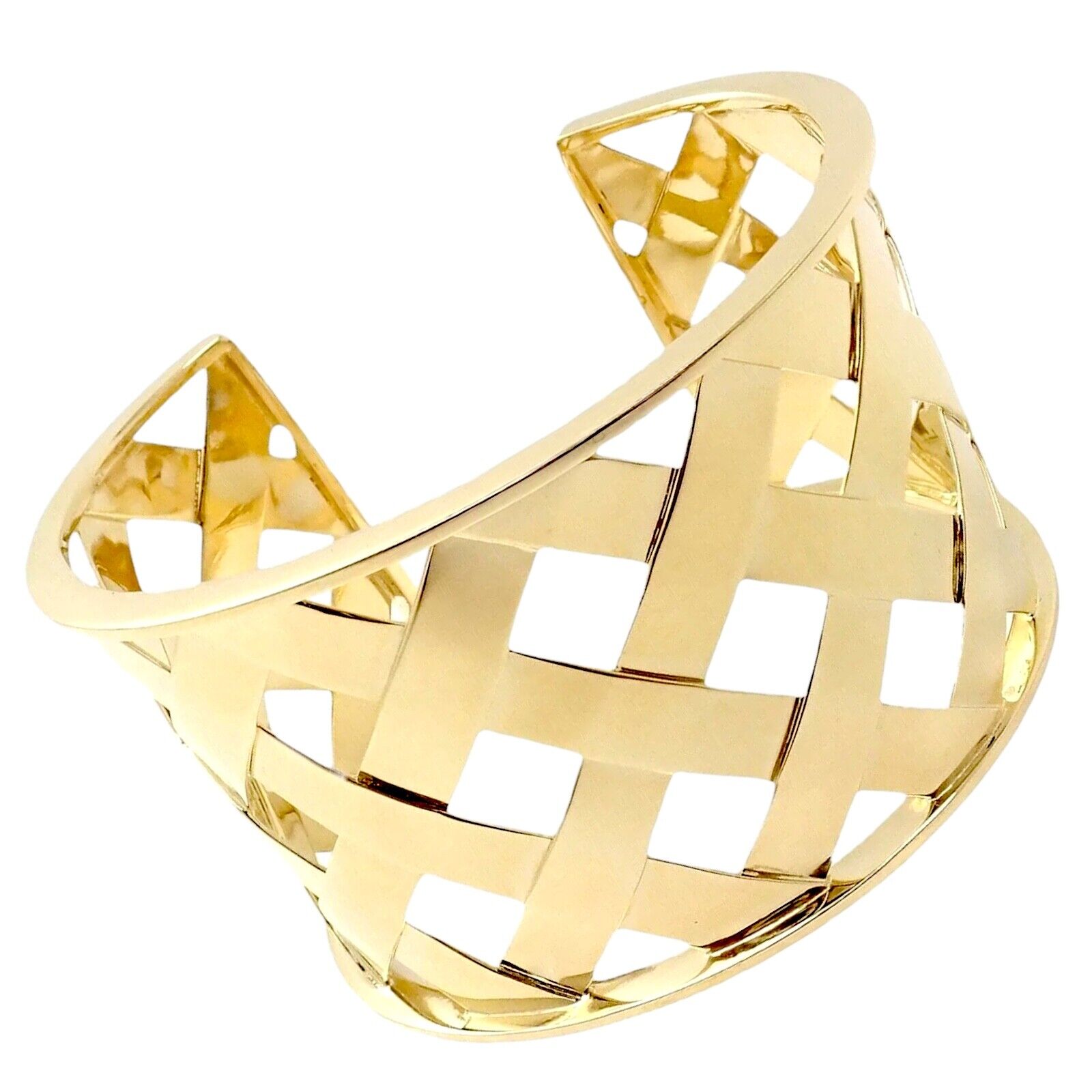 Authentic Verdura 18k Yellow Gold Criss Cross Wide Cuff Bracelet - Luxury Vintage Jewelry for Women, Perfect for Weddings & Special Occasions