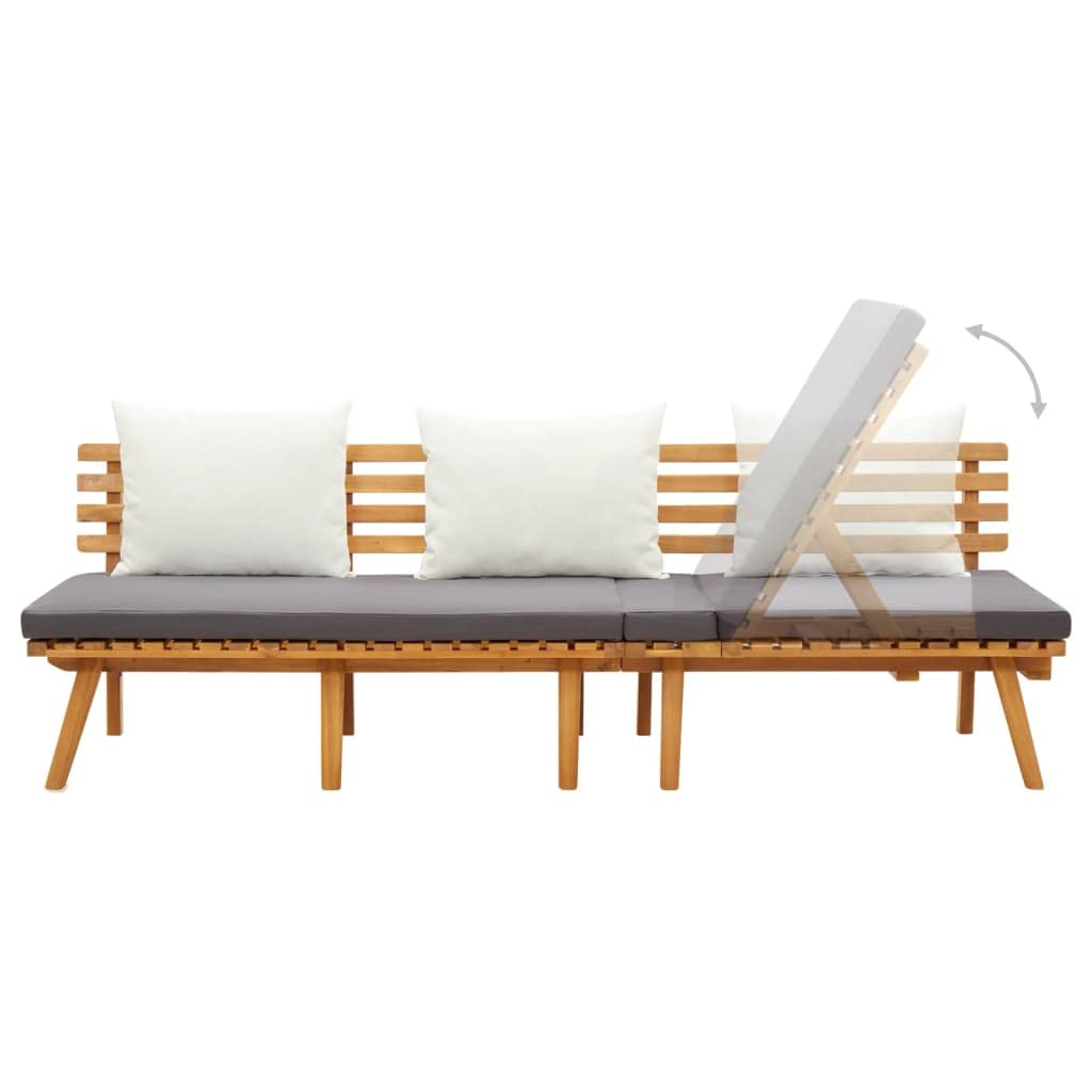 vidaXL Adjustable Wooden Garden Day Bed - Solid Acacia Wood Outdoor Furniture with Padded Cushions & Adjustable Headboard for Patio, Backyard or Poolside Relaxation