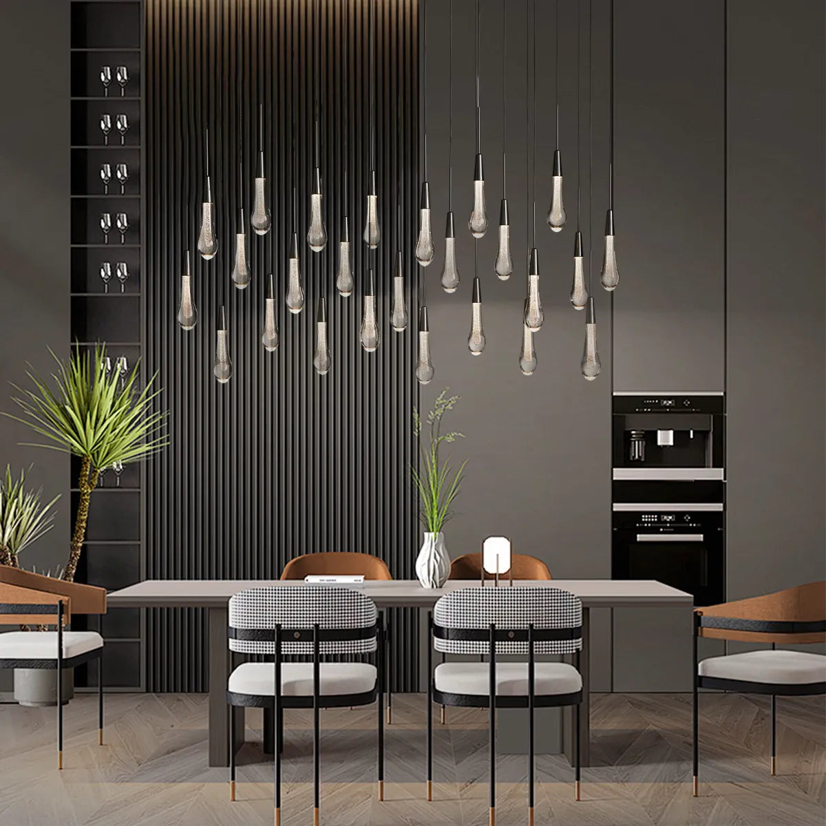 Elegant Solitaire Linear Chandelier - 37'', 50'', 70'', 87'' Sizes - 120W LED Lighting Fixture for Modern Dining Room, Kitchen Island & Living Room Decor