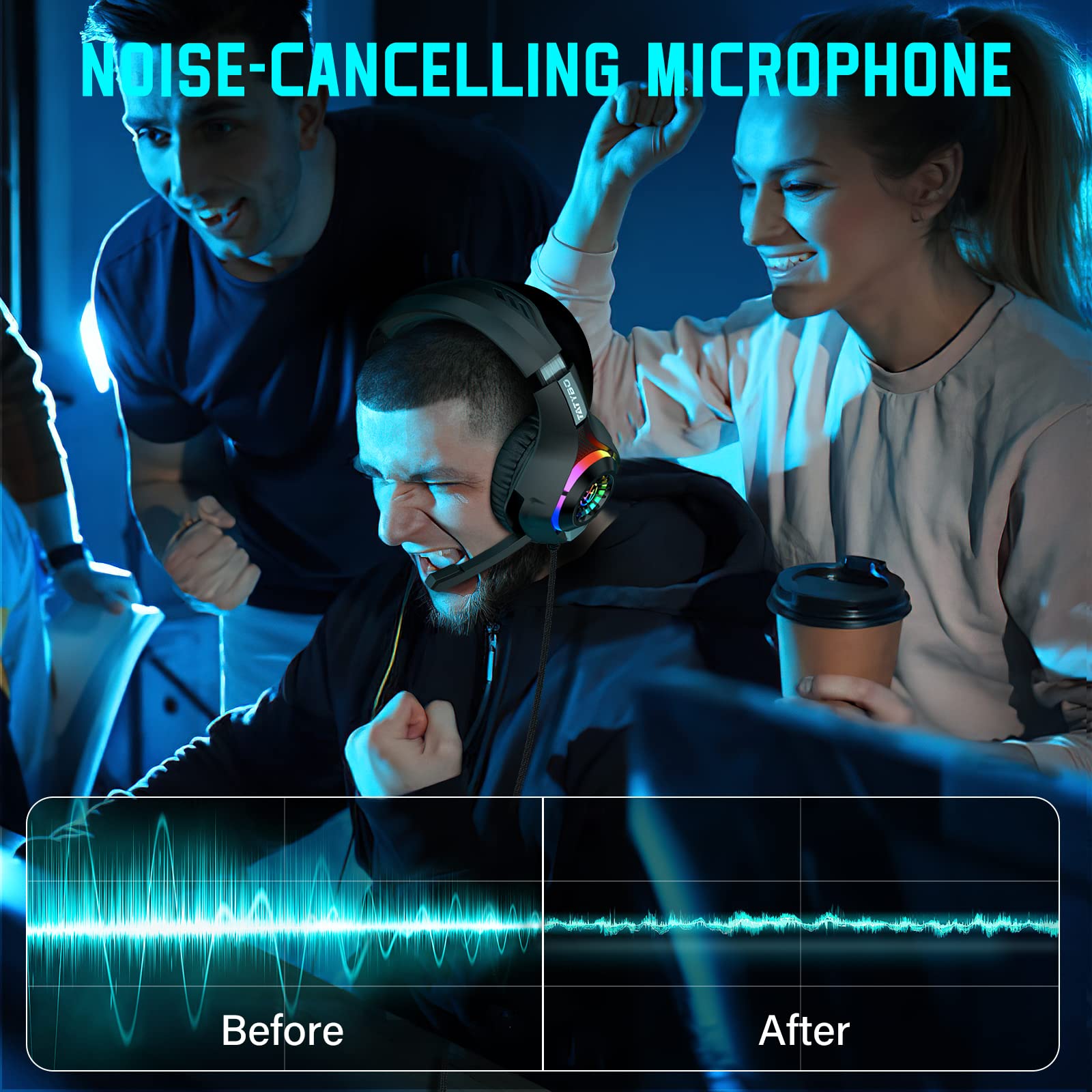 Tatybo Gaming Headset for PS4, PS5, PC, Xbox One & Mac - Stereo Bass Deep Headphones with Microphone, RGB Lights, Over-Ear Comfort - Perfect for Gaming, Streaming & Online Meetings (Black RGB)