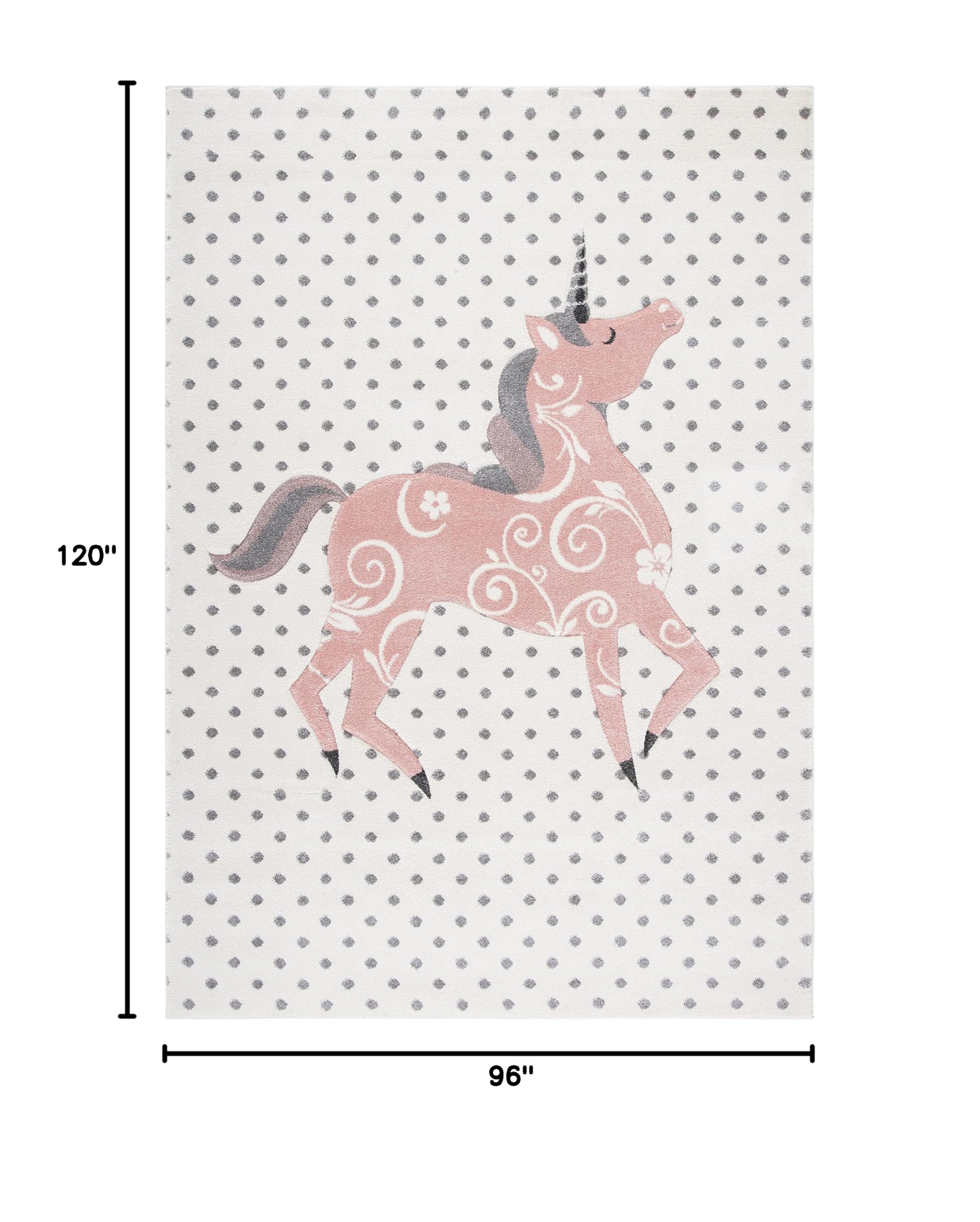 SAFAVIEH Carousel Kids Collection 8' x 10' Area Rug - Ivory Grey & Pink Non-Shedding Easy Care Rug for Playroom, Nursery, Bedroom | Durable High Traffic Rug for Boys & Girls | Perfect for Kids Room Decor, Play Areas & Toddler Safety