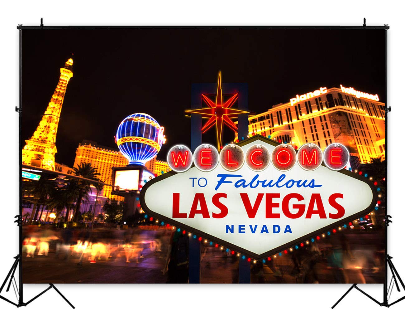 7x5ft Las Vegas Casino Night Photography Backdrop - City Billboard Banner for Party Decor, Photo Booth Props & Studio Background (Vinyl Material) - Perfect for Themed Events, Birthday Parties & Professional Photography