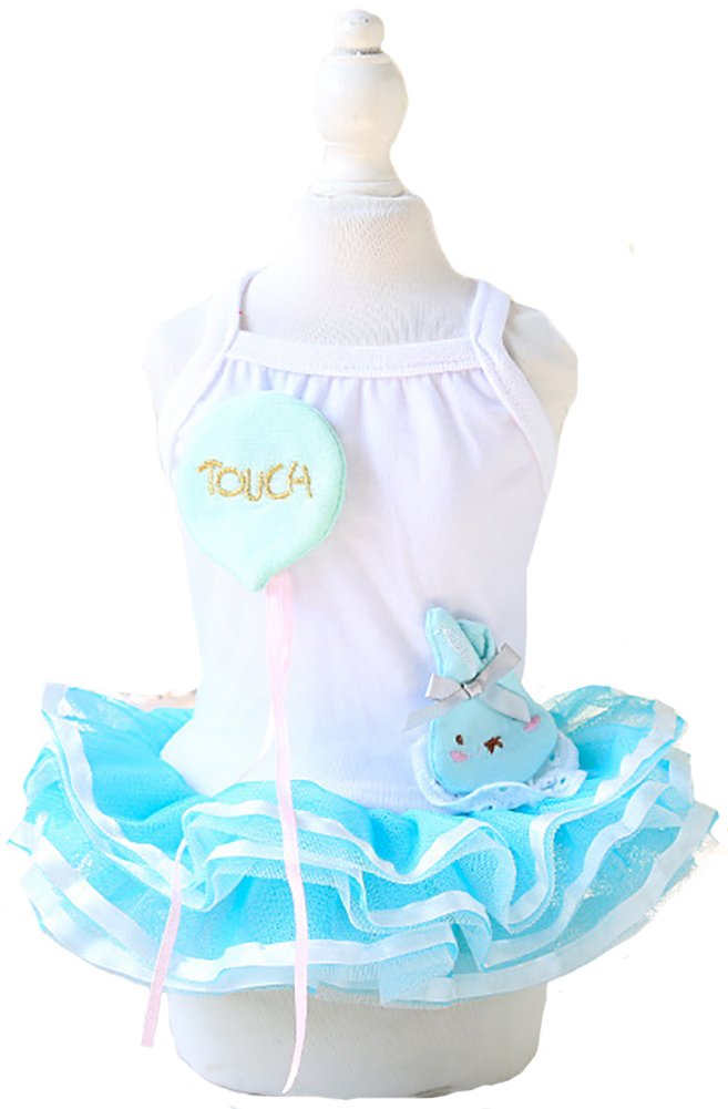 MaruPet Floral Print Princess Dog Skirt - Lace Camisole Tutu with Bow & Balloons for Small Dogs - Perfect for Wiener Dogs, Chihuahuas, Shih Tzus & Yorkies (Blue, XL) - Ideal for Birthday Parties, Photo Shoots & Special Occasions