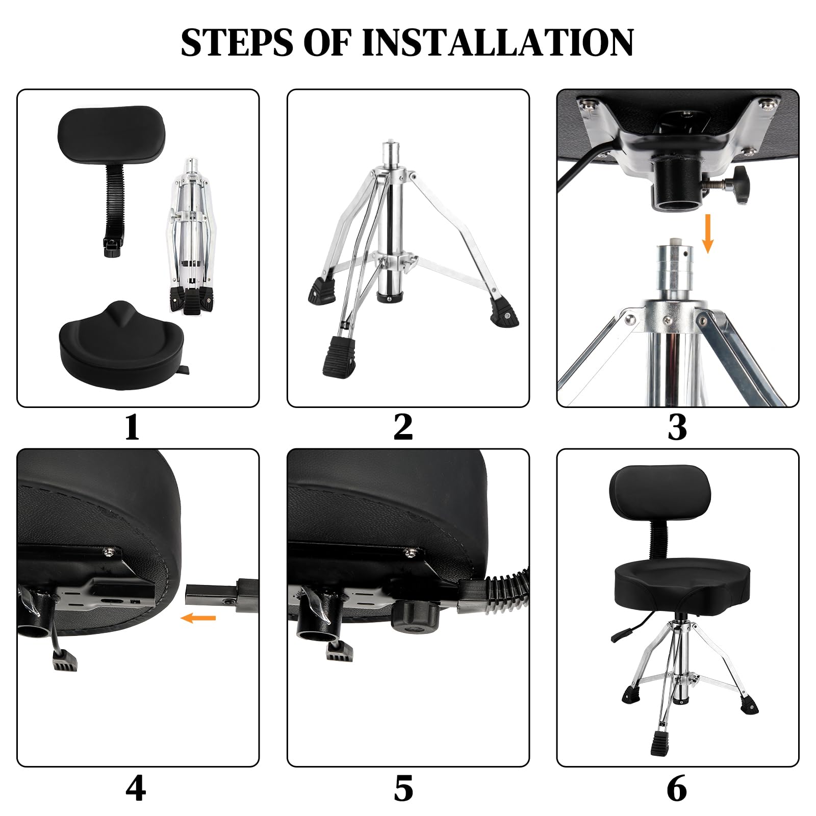 **Heavy Duty Hydraulic Drum Throne with Backrest - Adjustable Height Drum Stool, Ergonomic Saddle Seat for Drummers (Black) - Perfect for Live Performances, Studio Sessions & Practice**