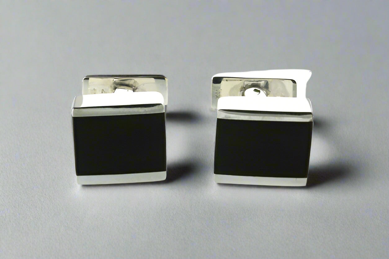Elegant Rosewood Rectangle Cufflinks - Sterling Silver Men's Dress Accessories for Weddings & Formal Events