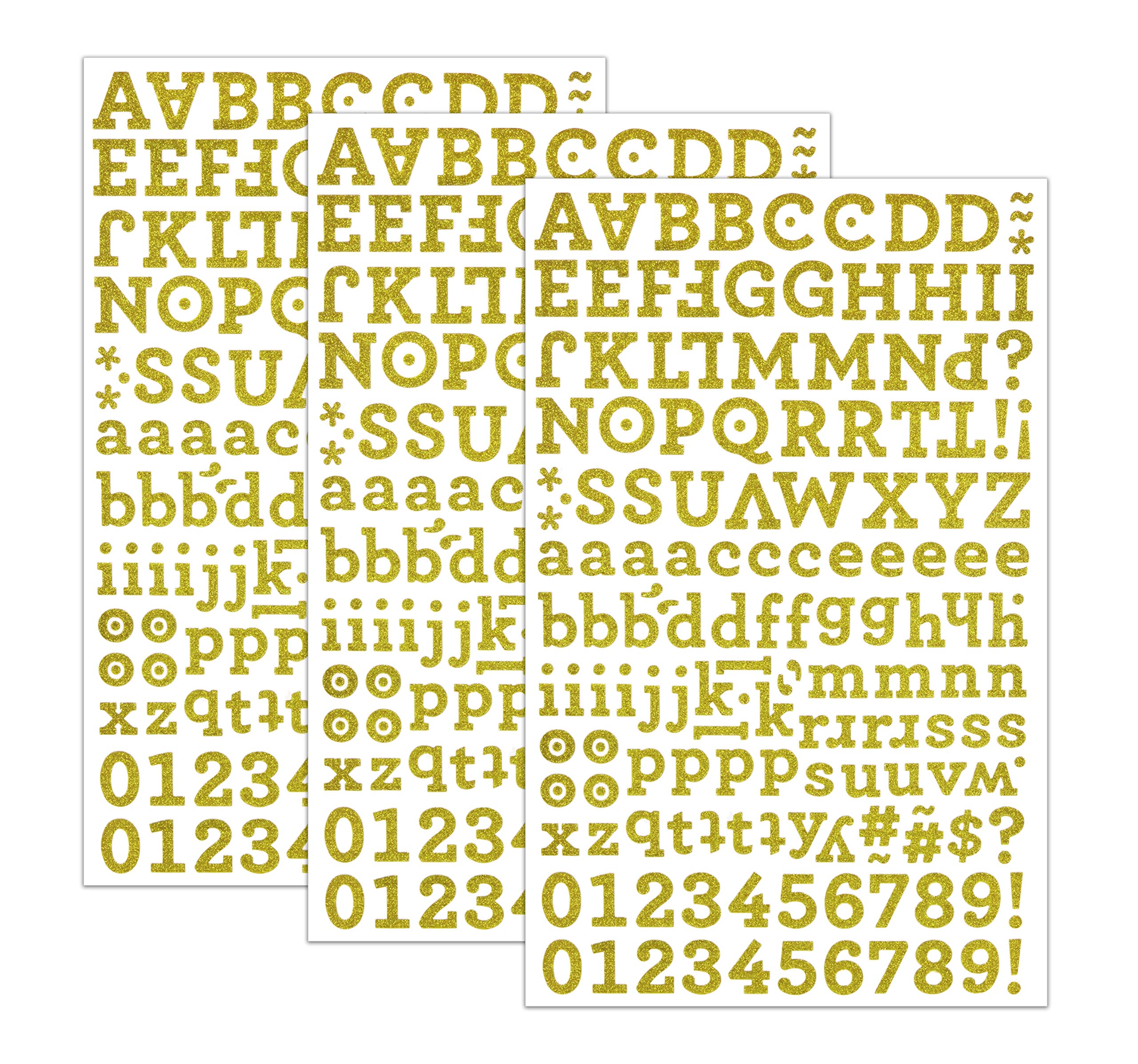 Gold Glitter Alphabet Letter Stickers - 3 Sheets for Scrapbooking, DIY Crafts, Journaling & Home Decor