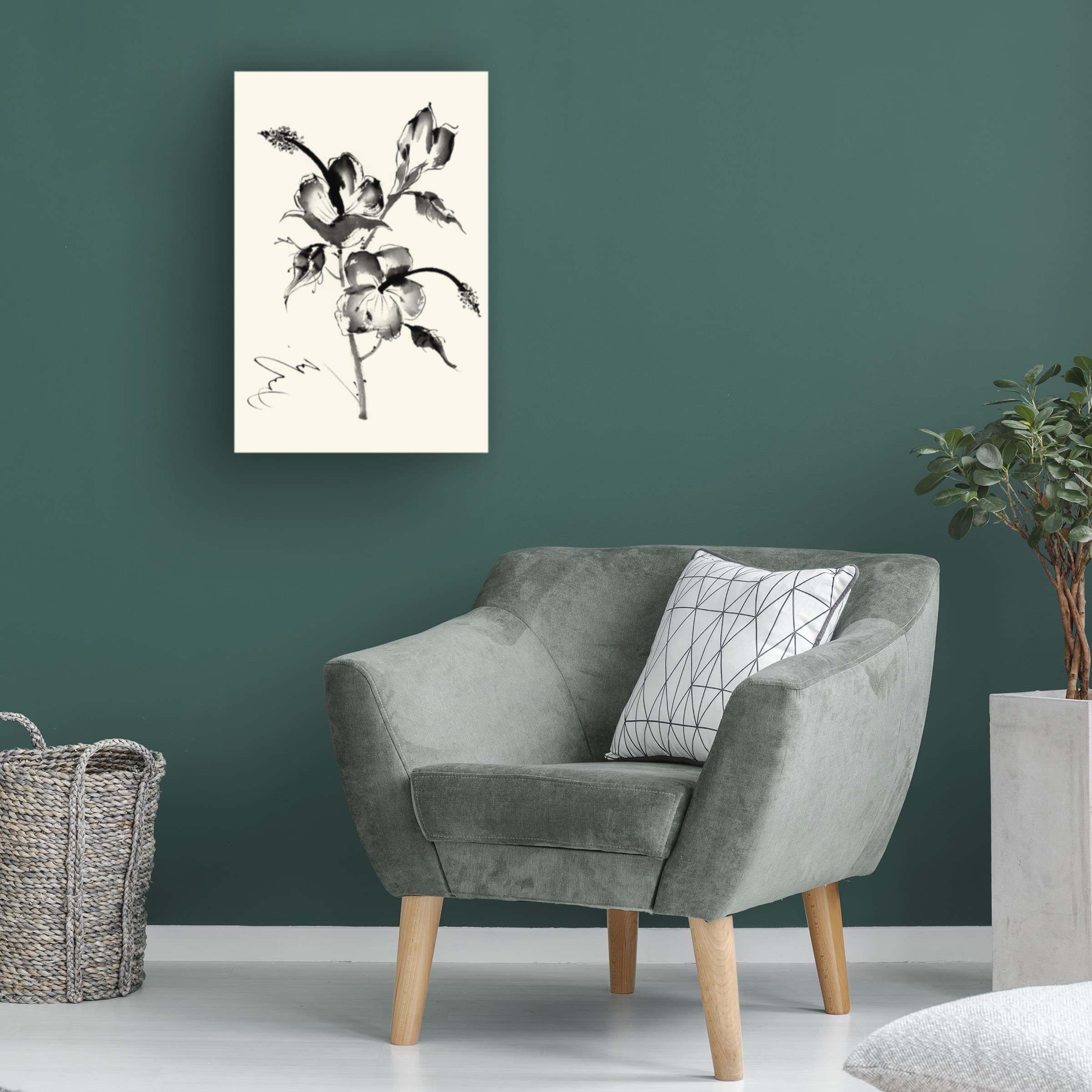 Trademark Fine Art 'Ink Wash Floral III Hibiscus' Canvas Wall Art by Nan Rae - Hand Painted Floral Home Decor for Living Room, Bedroom & Office