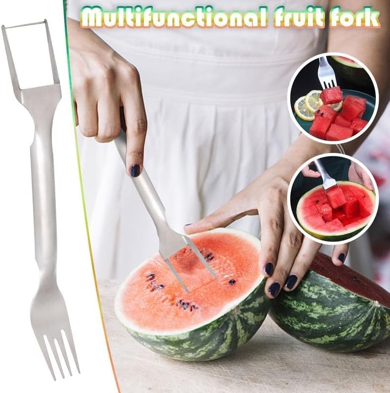 2-in-1 Stainless Steel Watermelon Slicer & Fork - Quick & Easy Fruit Cutting Tool for Kitchen, Picnics, BBQs and Parties (1pc)