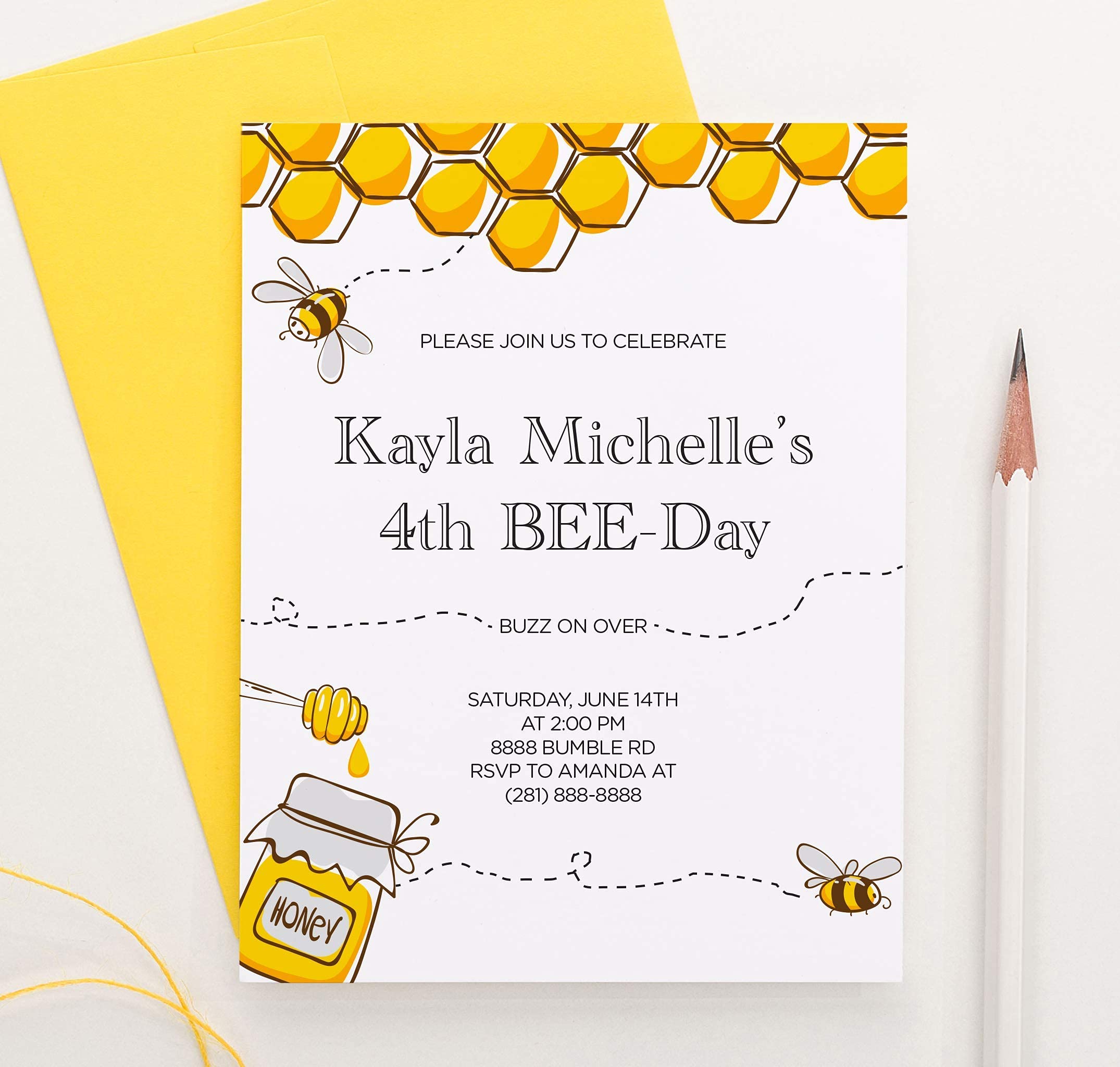 Personalized Bee-Themed Birthday Invitations for Kids - Customizable 1st Birthday Party Invites for Girls & Boys - Choose Quantity, Age, Info & Envelope Color - Perfect for Baby Showers, Birthday Parties & Special Celebrations