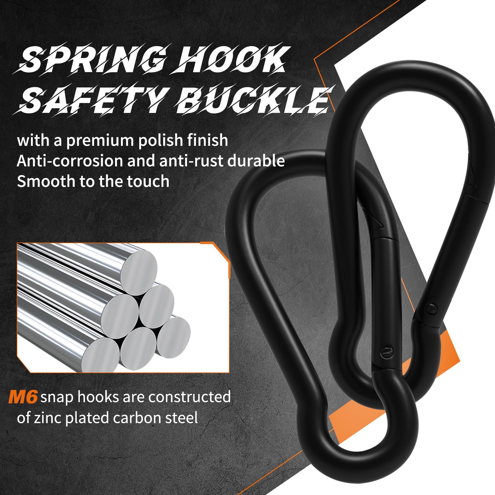 Black Carabiner Clips 2.36 Inch Spring Snap Hooks M6 120PCS - Small Galvanized Steel Quick Links for Outdoor Hiking, Camping, Hammocks, Dog Leashes & Backpack Accessories - Durable & Lightweight for Daily Use