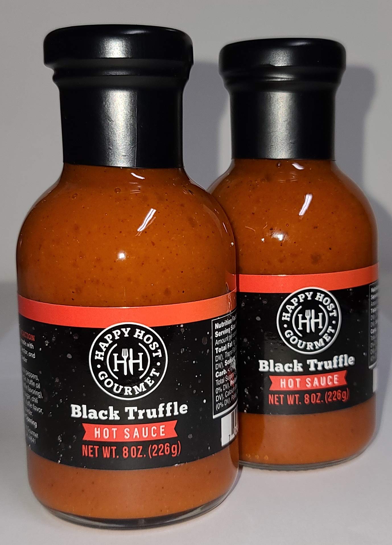 Happy Host Gourmet Black Truffle Hot Sauce 2 Pack - Premium Spicy Sauce with Ripe Chili Peppers, Agave Nectar & Black Truffle Oil - 25% Larger Bottle - Perfect for Burgers, Pizzas, Tacos & Gourmet Cooking