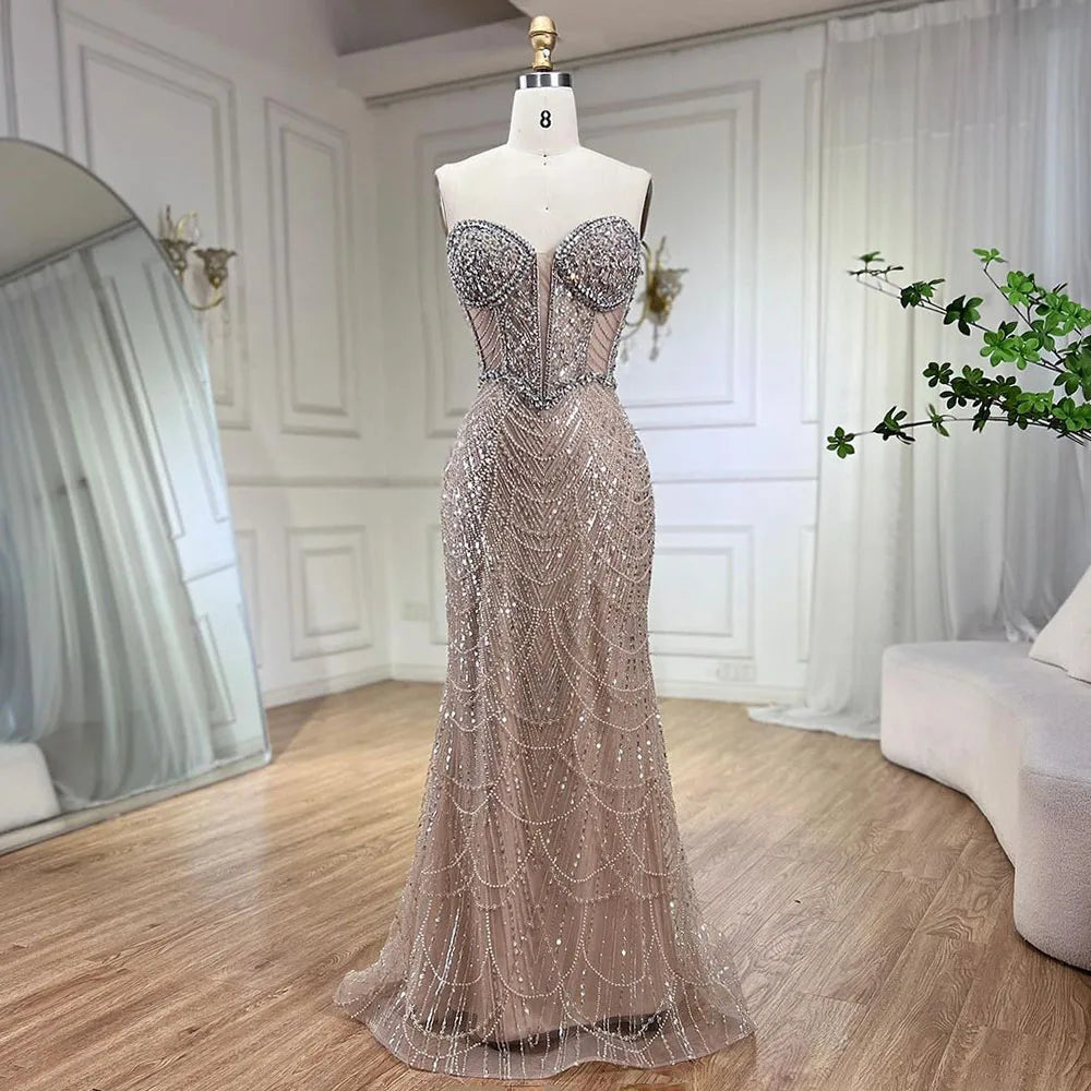 Luxury Nude Mermaid Evening Dresses with Beaded Design for Women - Arabic Wedding Gowns & Party Dresses 2025 Collection | Perfect for Weddings, Galas & Formal Events