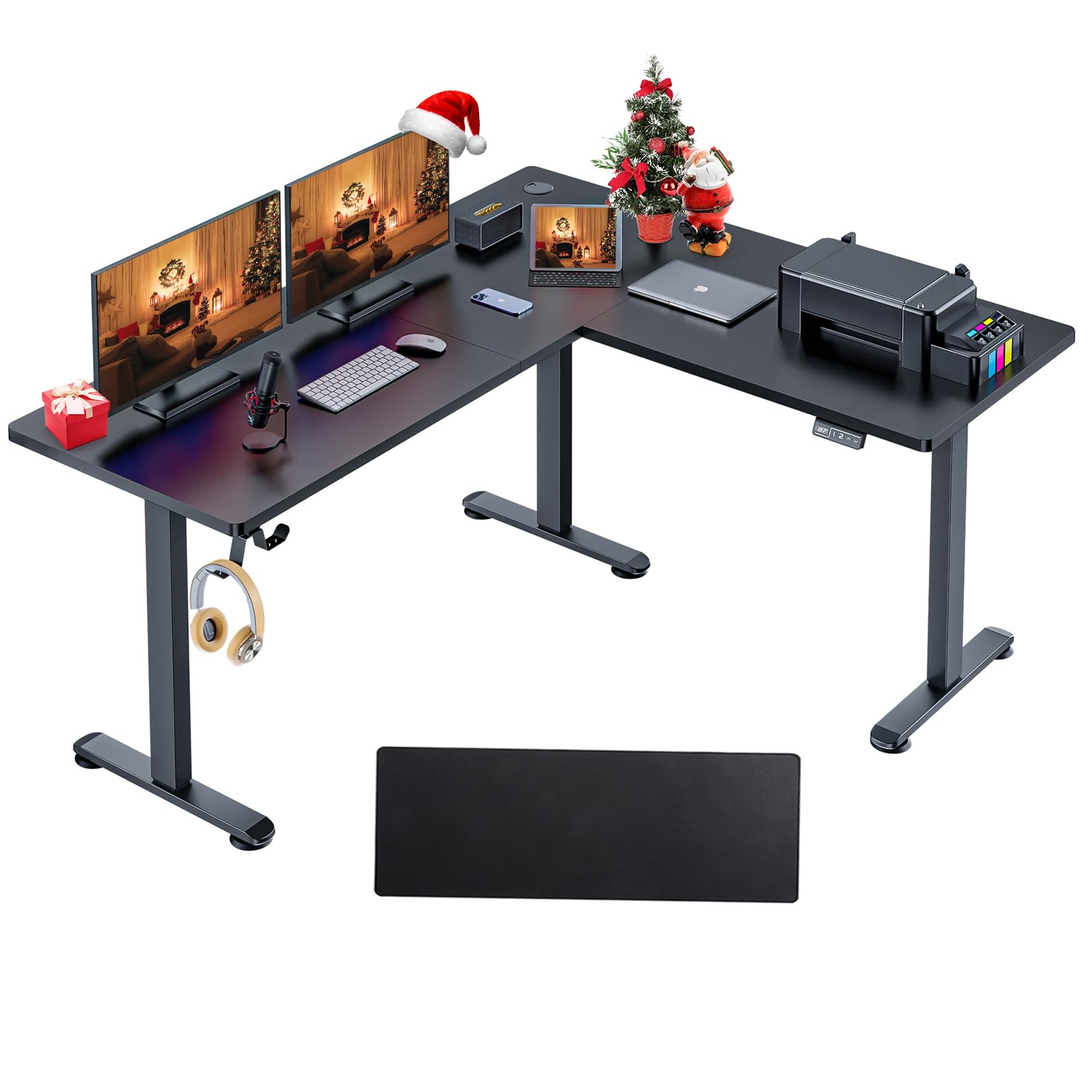 Farexon L-Shaped Electric Standing Desk 63x55 Inch, Adjustable Height Corner Sit Stand Desk with Mouse Pad - Sturdy Home Office & Gaming Workstation (Black) - Perfect for Remote Work, Video Calls and Ergonomic Workspace Setup