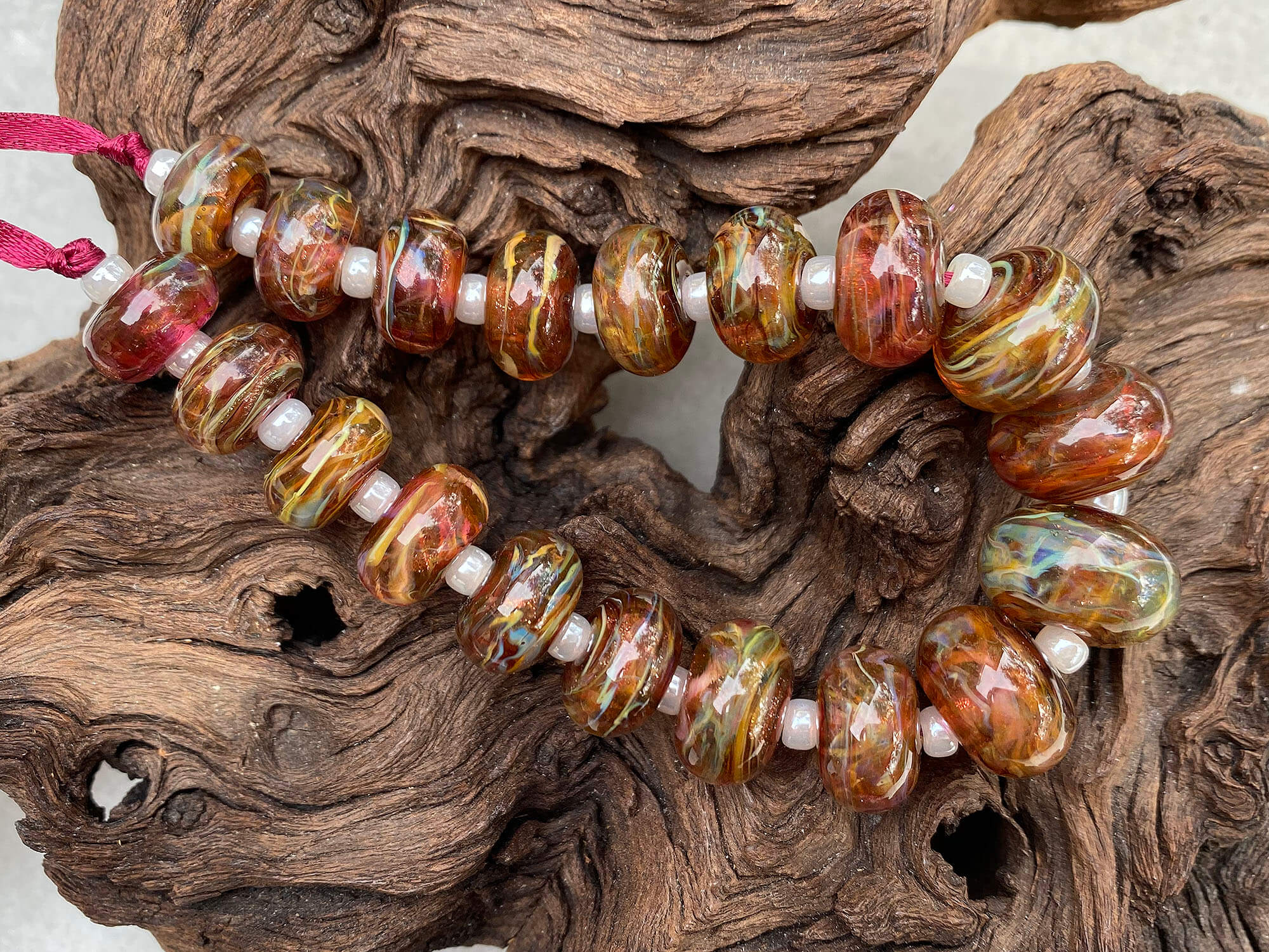 19 Ruby Brown Swirls Graduated Lampwork Beads - Handmade Glass Beads for Jewelry Making, DIY Crafts & Necklace Design - Perfect for Bracelets, Earrings and Home Decor Projects