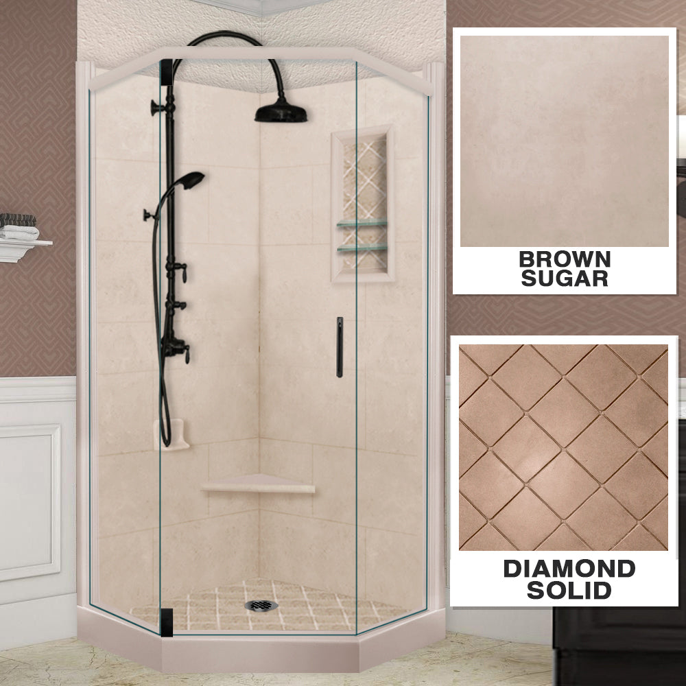 Premium Diamond Solid Brown Sugar Neo Shower Enclosure Kit - Tempered Glass Bathroom Stall with Easy Installation - Perfect for Modern Homes & Spa-Like Bathrooms