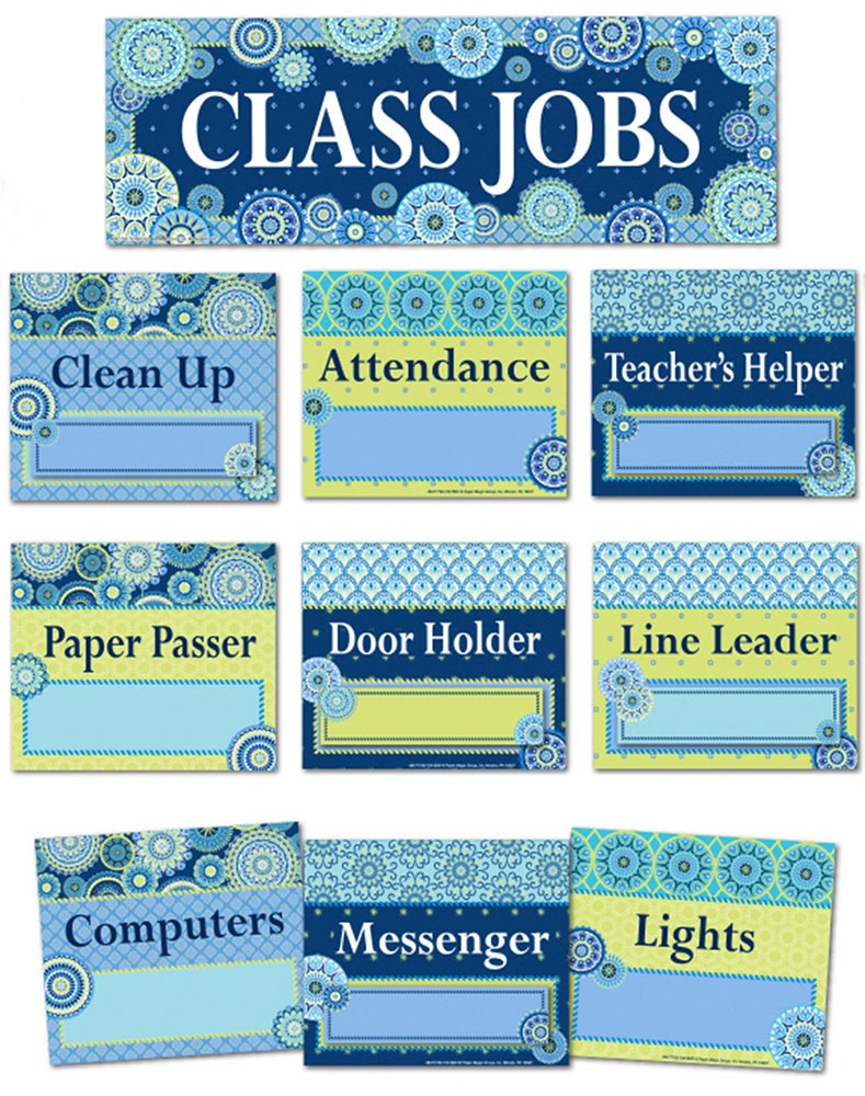 Blue Harmony Classroom Jobs Mini Bulletin Board Set - Perfect for Elementary School Teachers & Homeschooling Organization