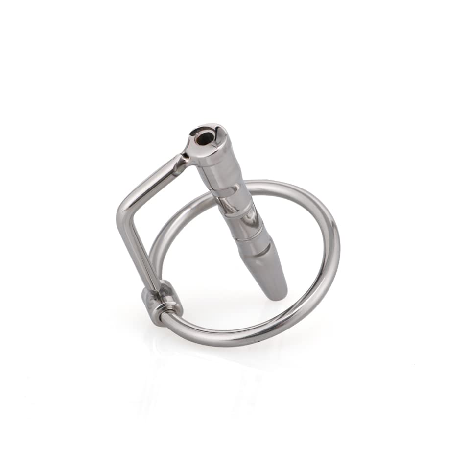 Silver Hollow Urethral Dilator with Cock Ring - 1.69 Inch Urethral Sounding Penis Plug for Men | Medical & Pleasure Use, BDSM Toy for Sensual Exploration & Urethral Stretching