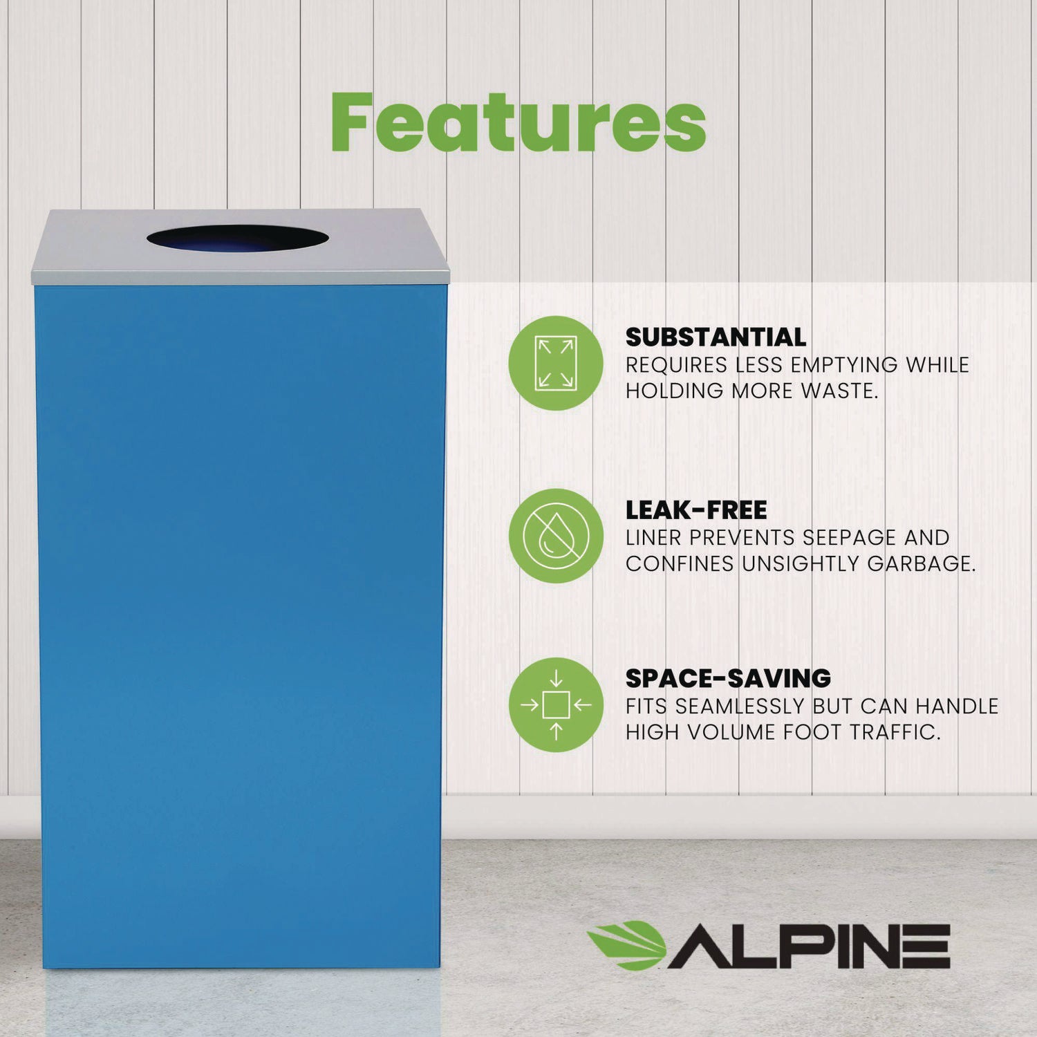 Alpine Industries 29 Gallon Steel Trash Can & Recycling Bin with Secure Circle Lid - Heavy Duty Blue Garbage Can for Kitchen, Office, Garage & Outdoor Use